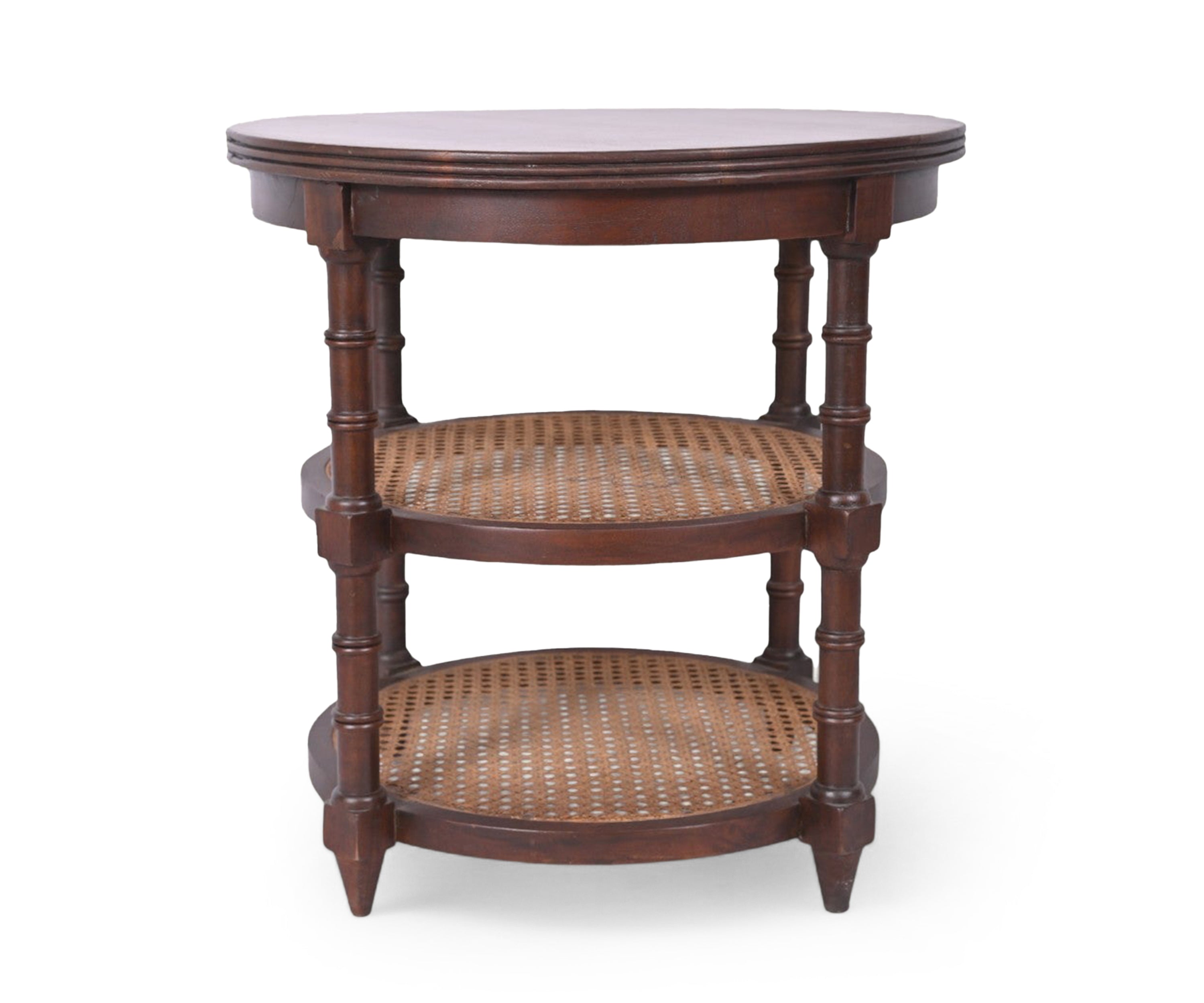 Round Wooden Side Table With Cane
