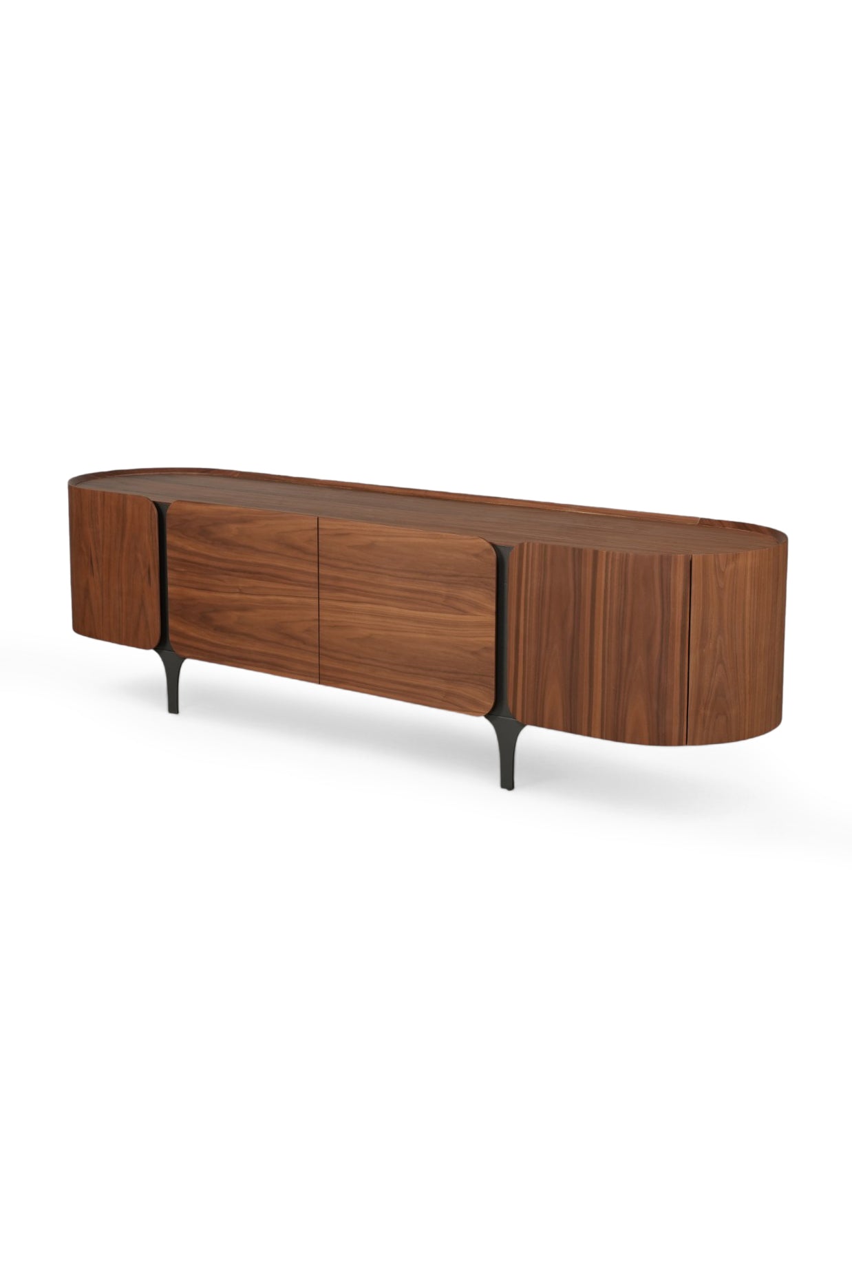 Modern Walnut Sideboard with Curved Edges and Metal Legs