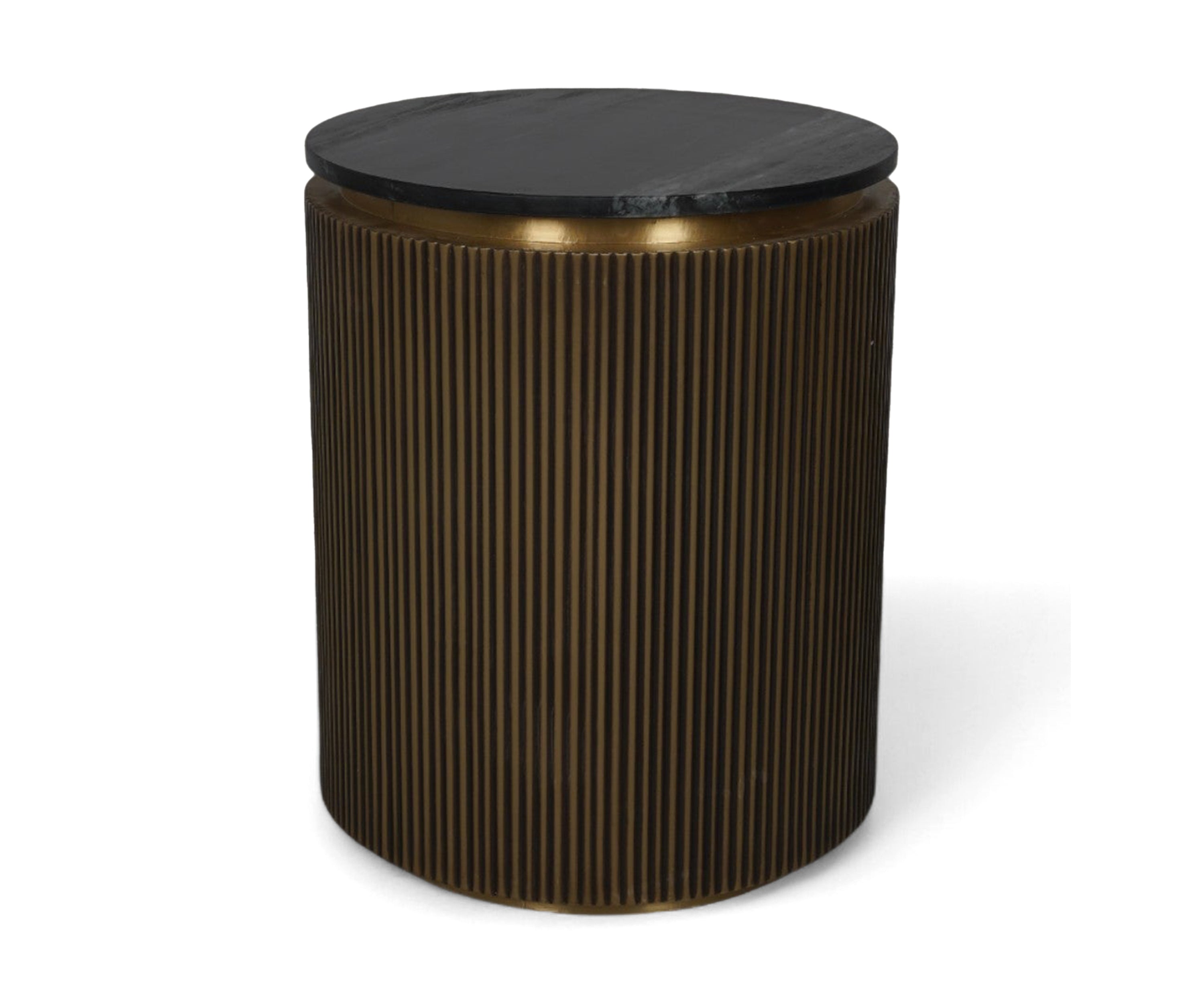 Round Side Table in Brass with Marble Top