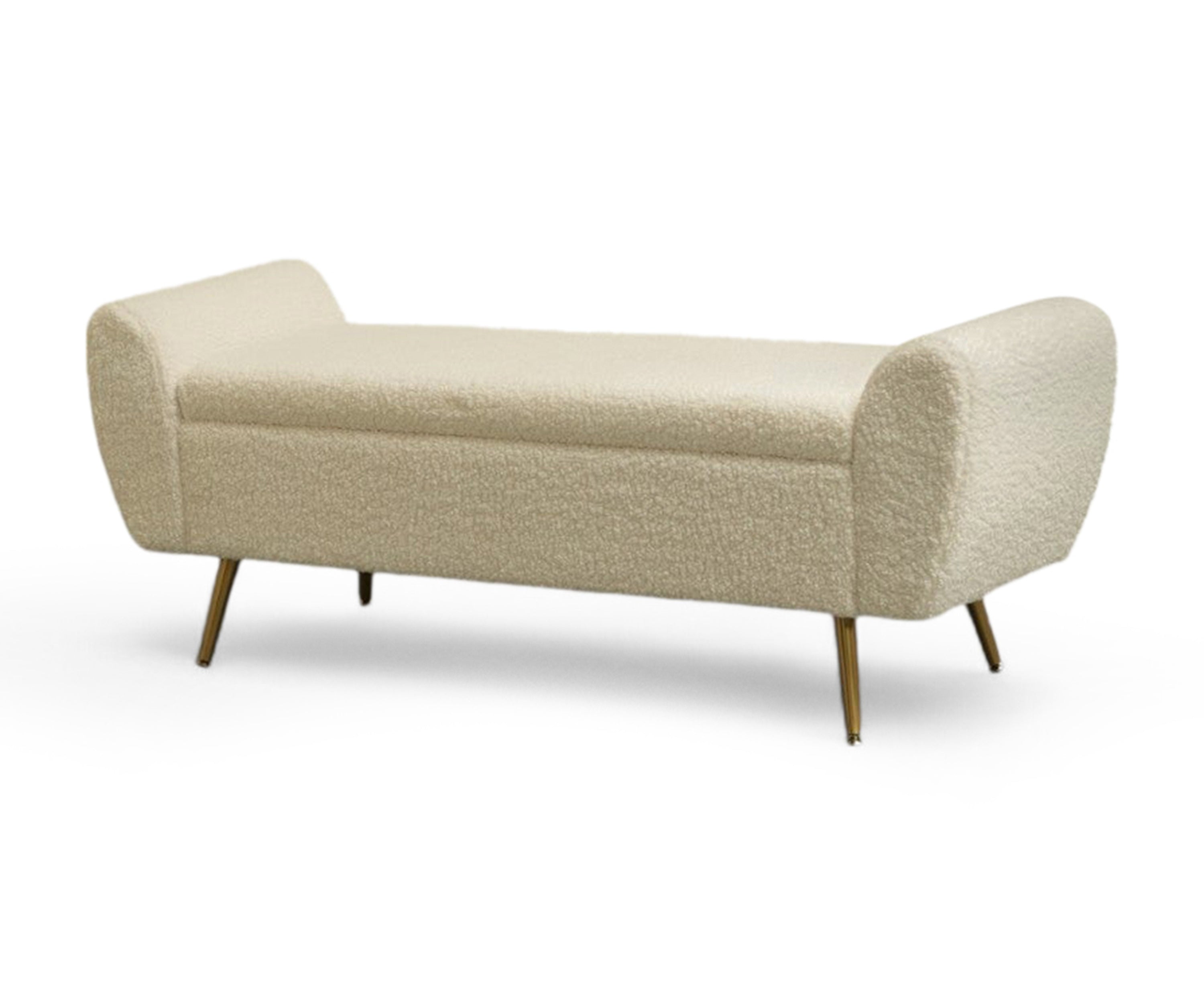 Ivory Bouclé Bench with Storage