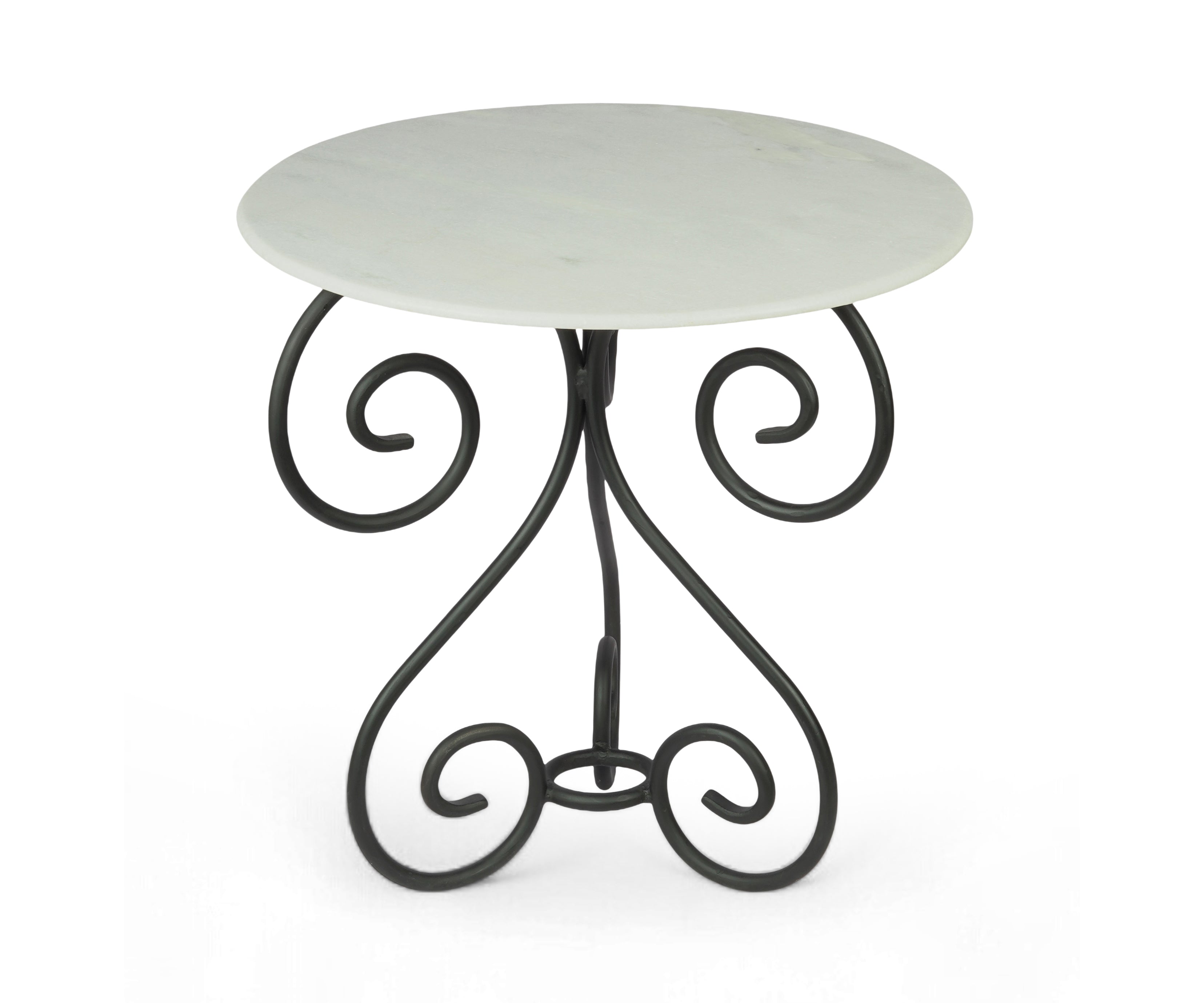 French Curved Metal White Marble Top Table
