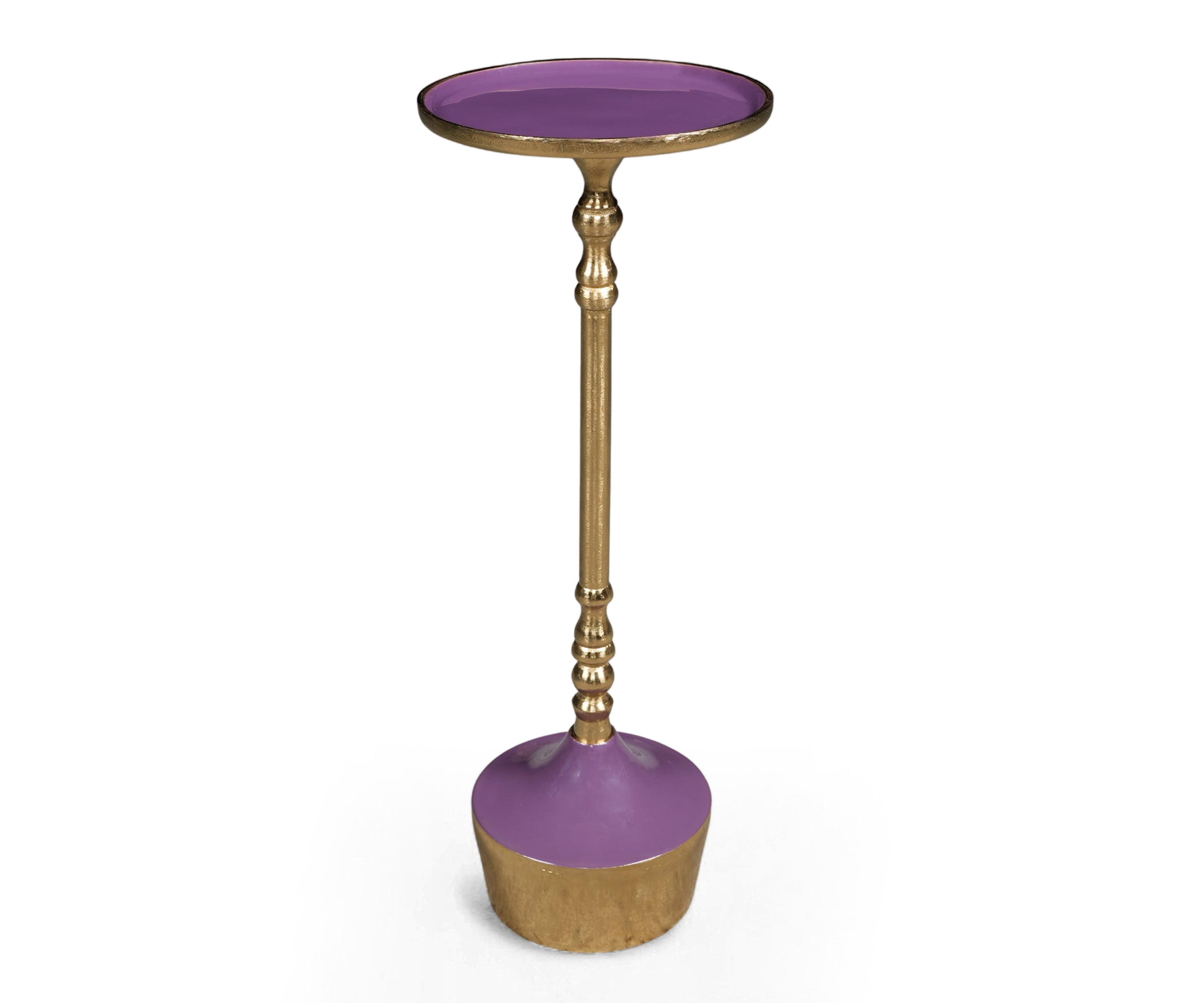 Brass and Purple Accent Pedestal Side Table