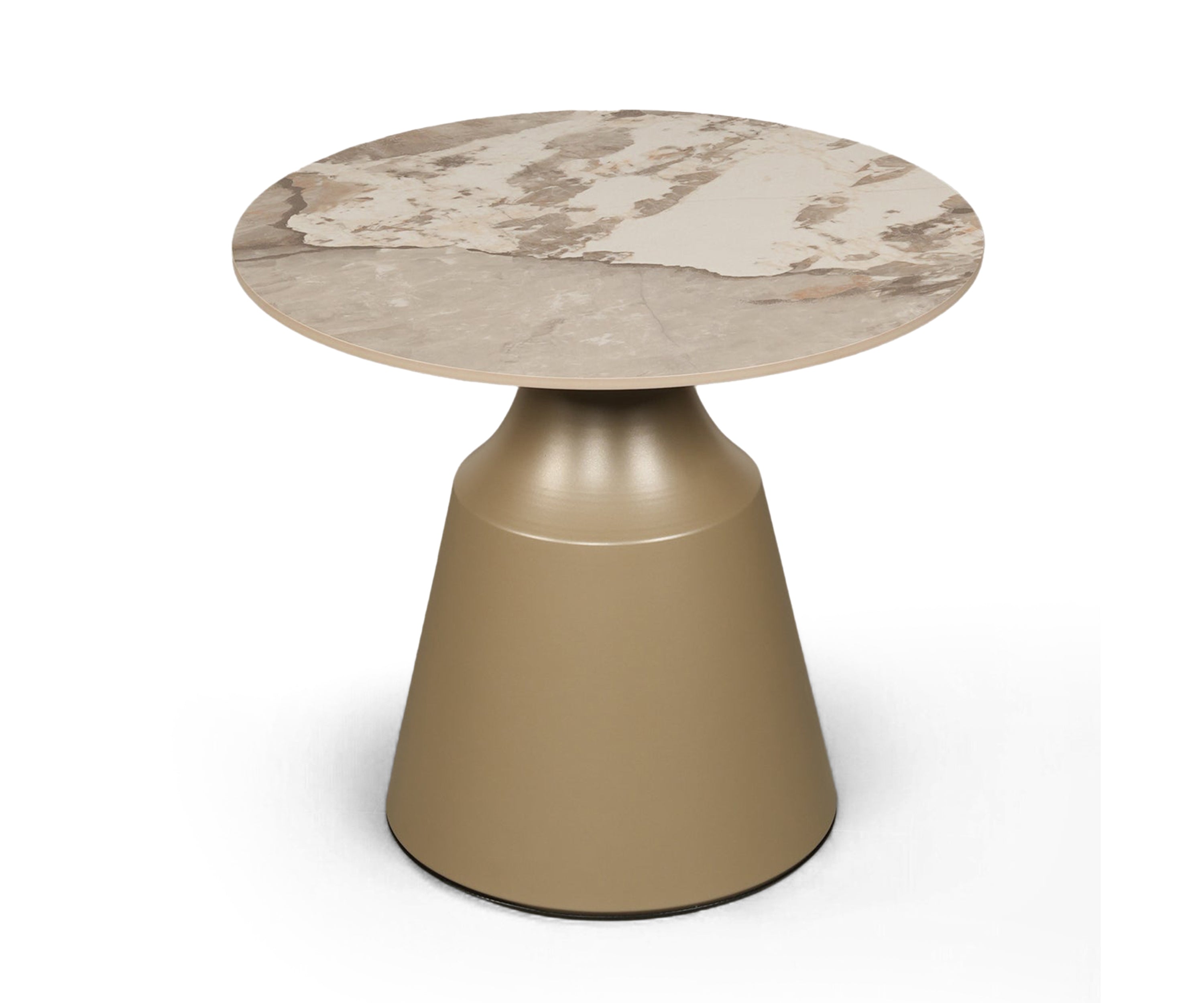 Beige Marble Top Gold Cone Side Table