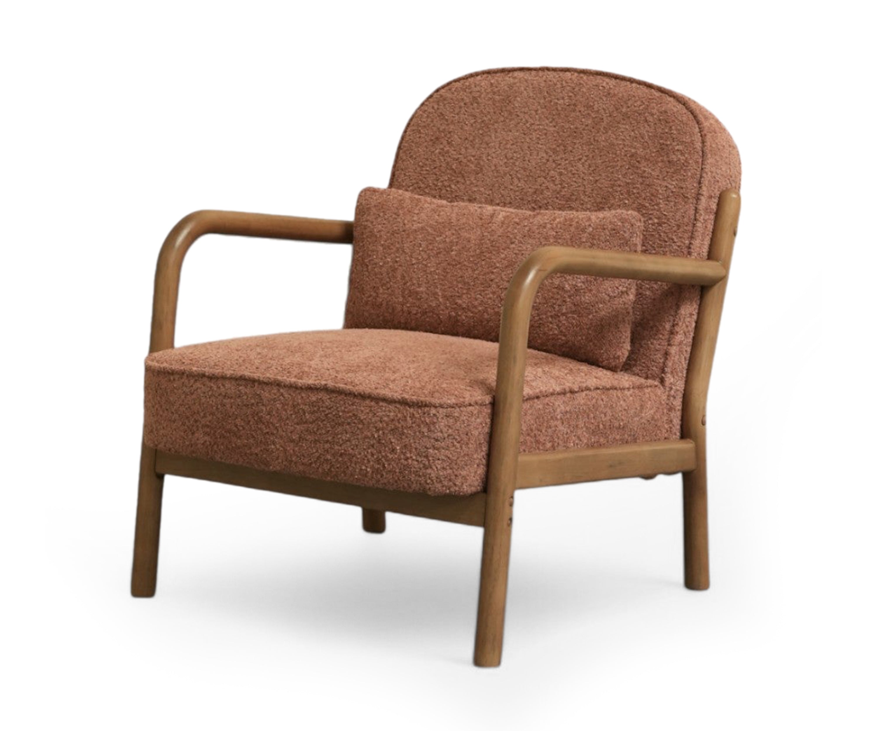 Mid-Century Bouclé Armchair in Rose Brown