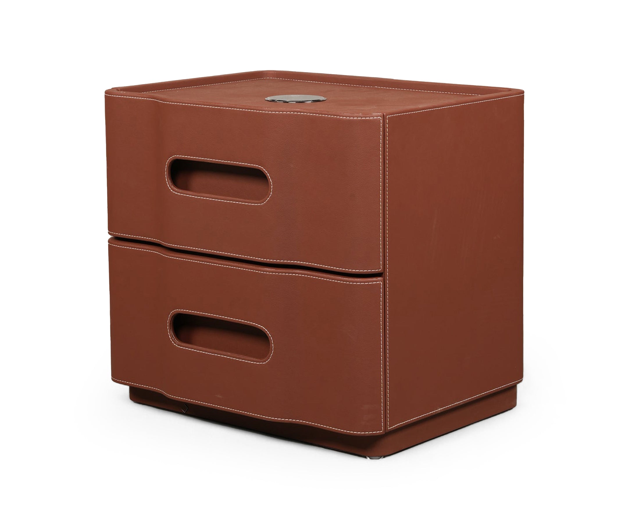 Leather Upholstered Two-Drawer Nightstand with Cutout Handles