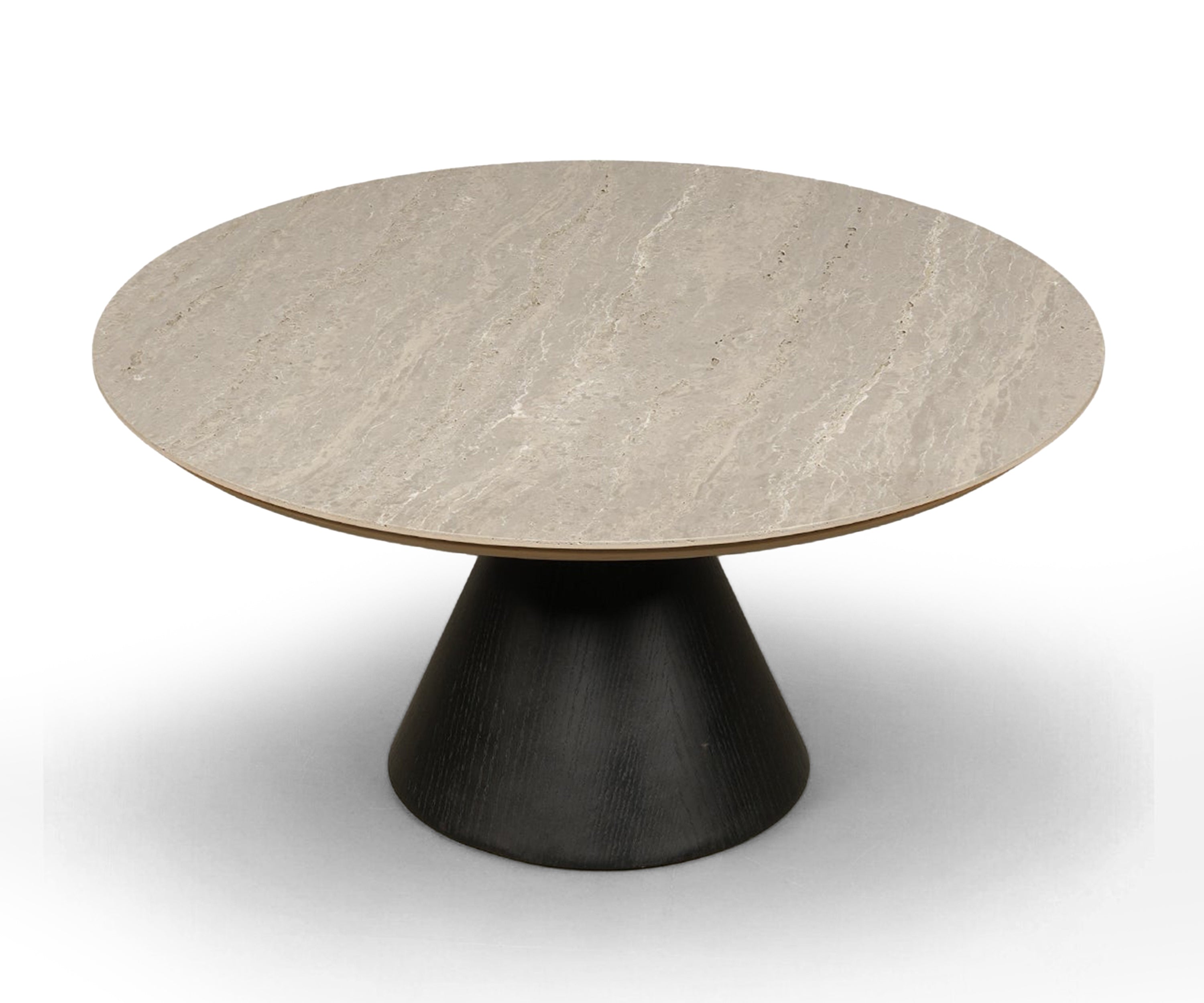 Round Travertine Top Black Cone Coffee Table