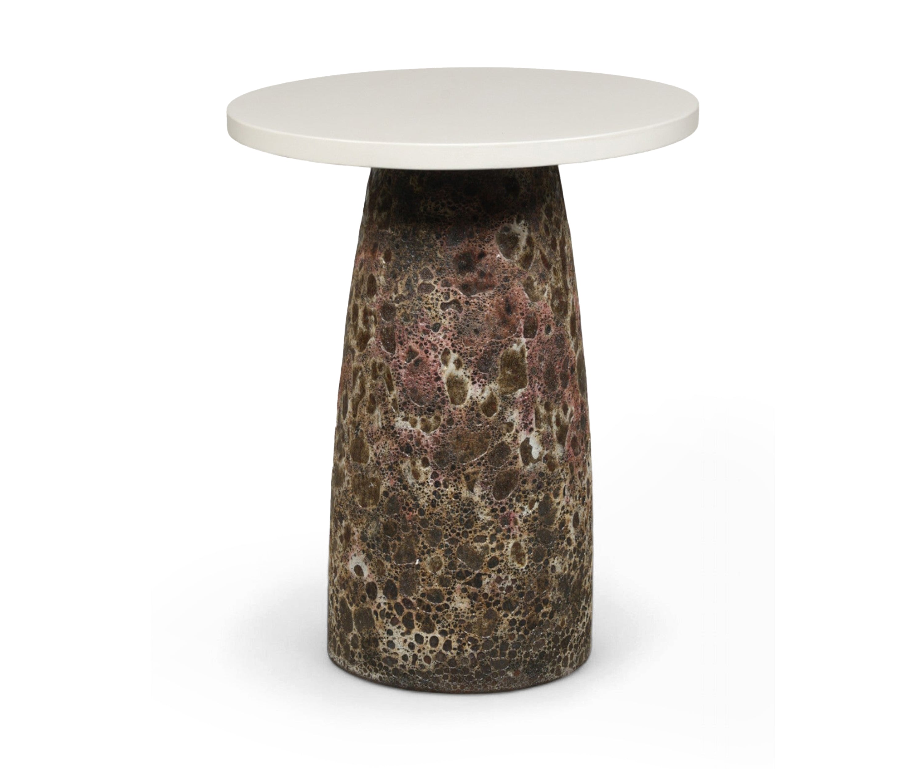 White Top Pedestal Accent Table with Textured Base