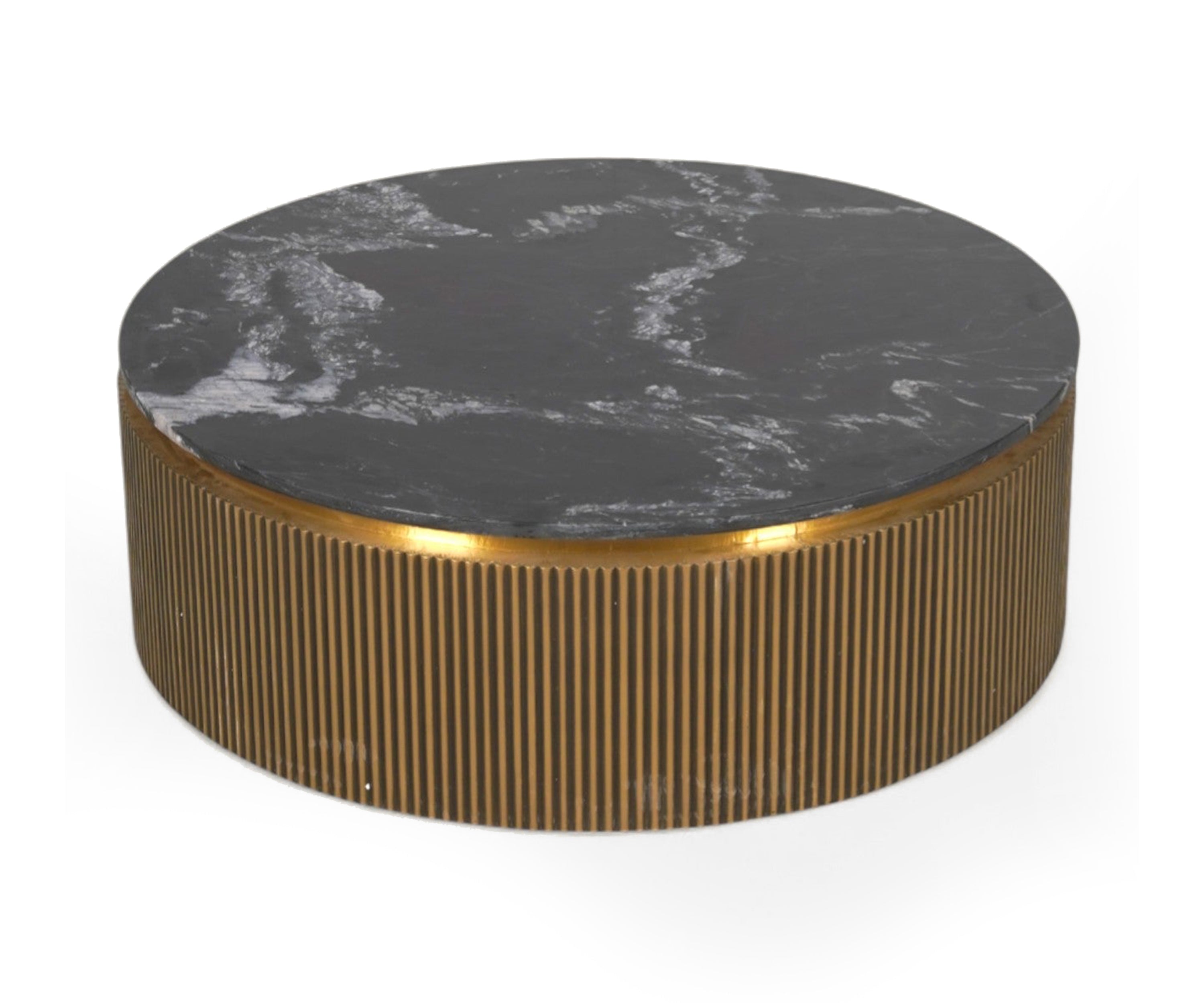 Low Round Coffee Table in Brass with Marble Top