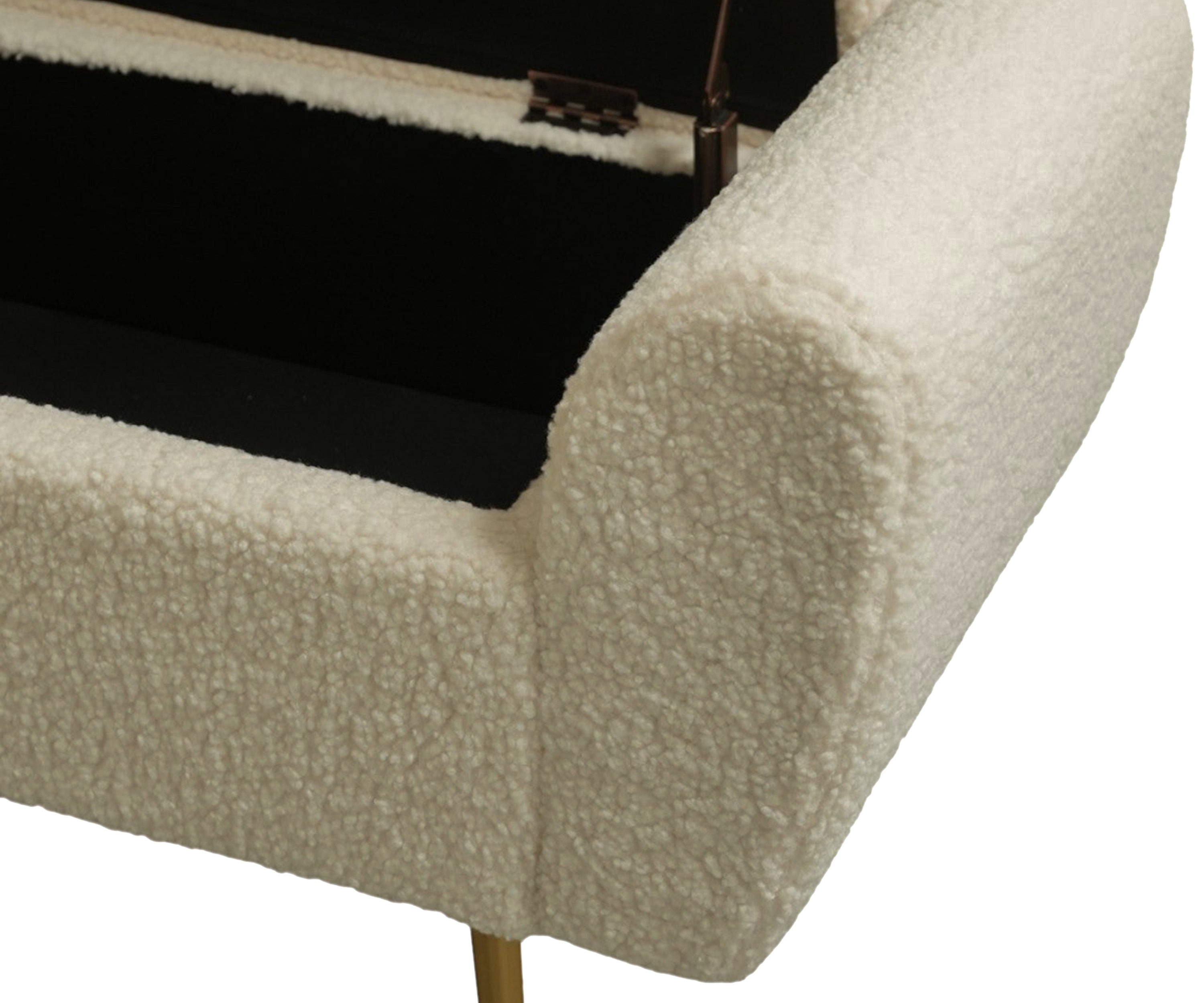 Ivory Bouclé Bench with Storage