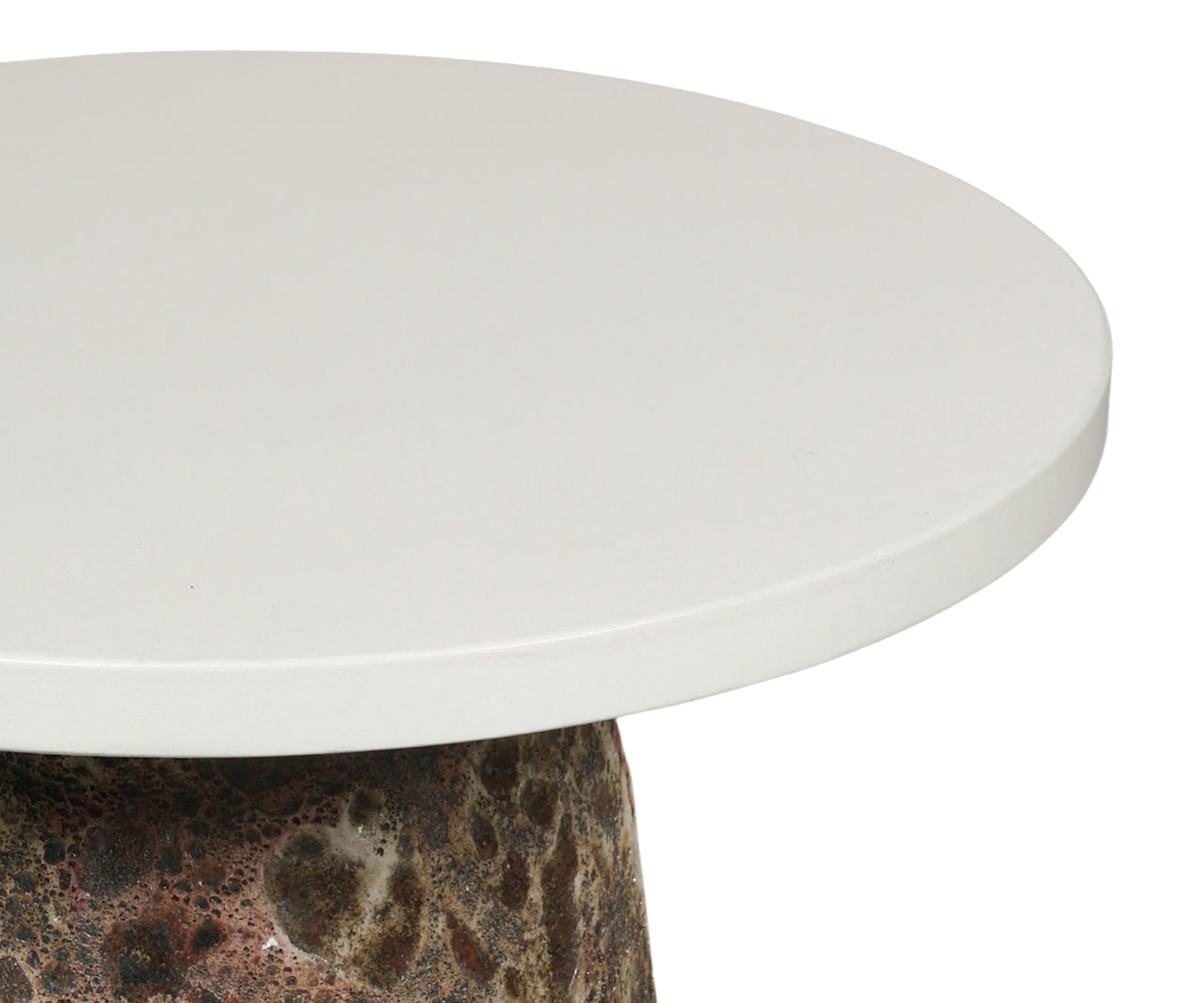 White Top Pedestal Accent Table with Textured Base