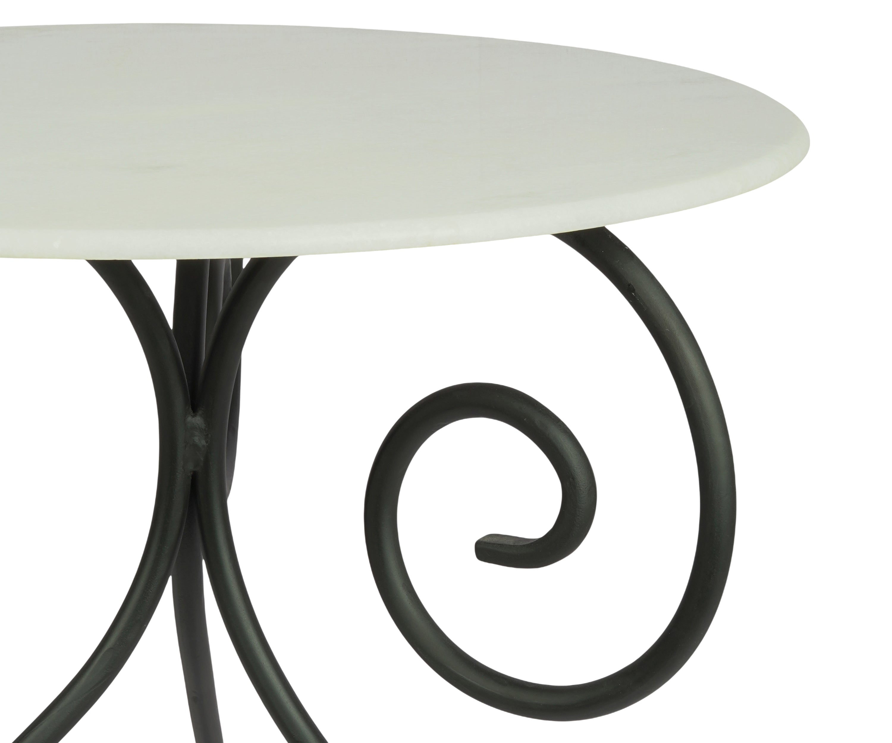 French Curved Metal White Marble Top Table