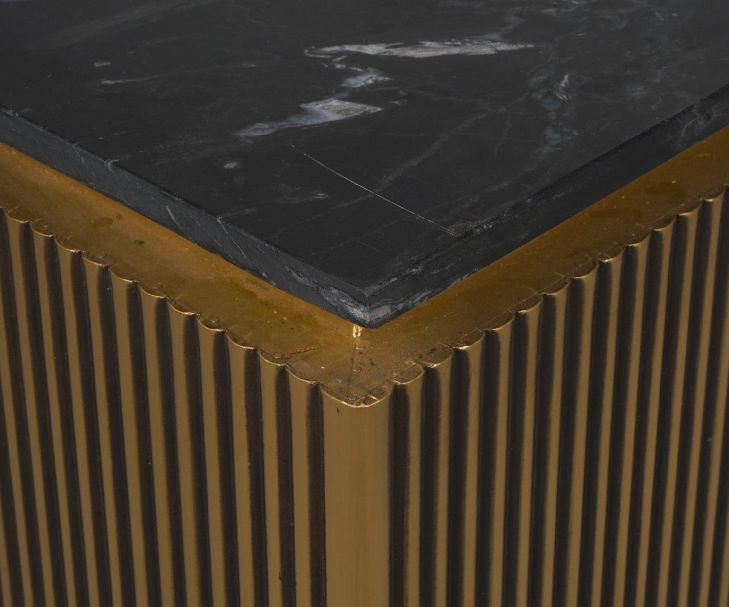 Square Brass Coffee Table with Marble Top