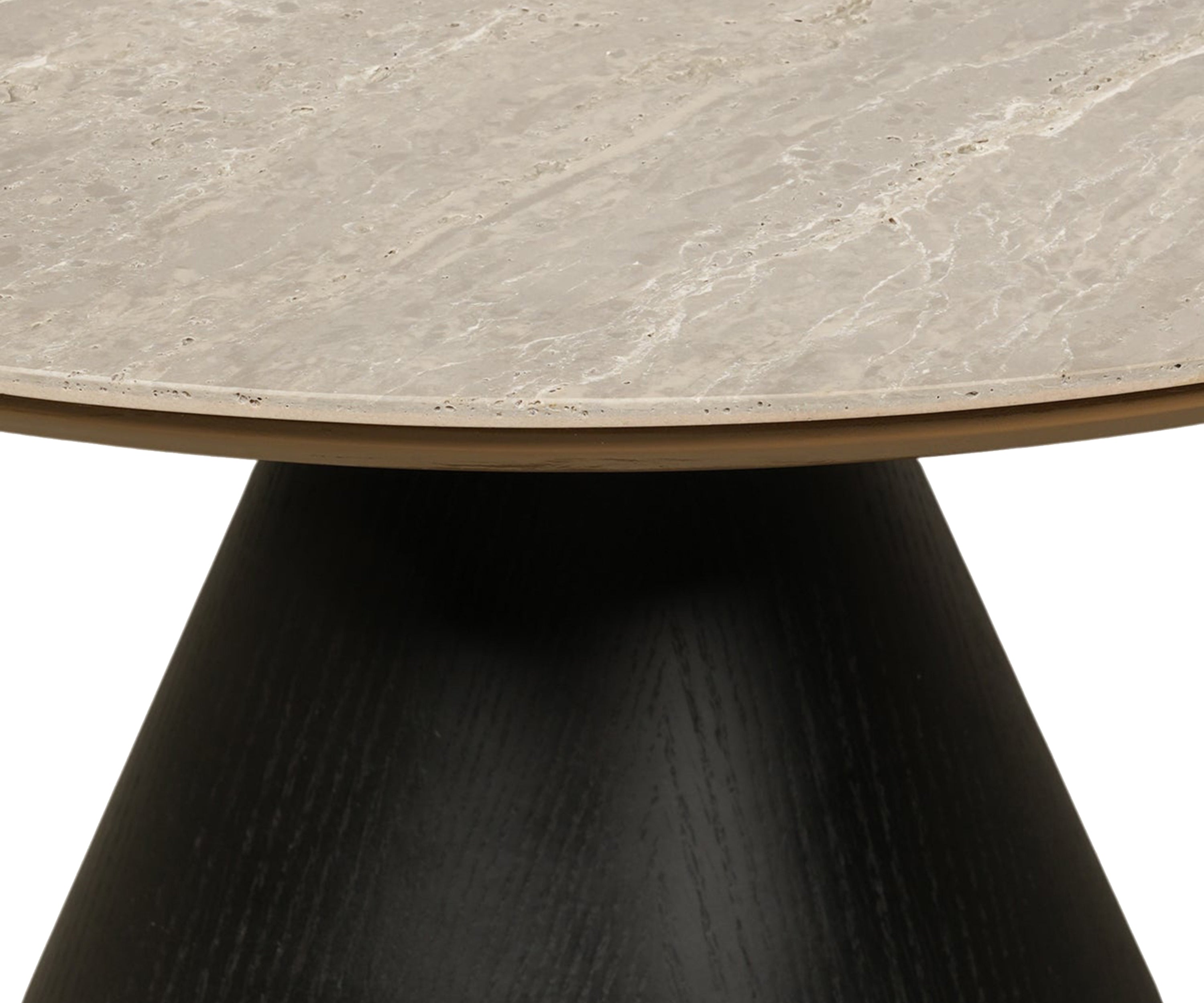 Round Travertine Top Black Cone Coffee Table