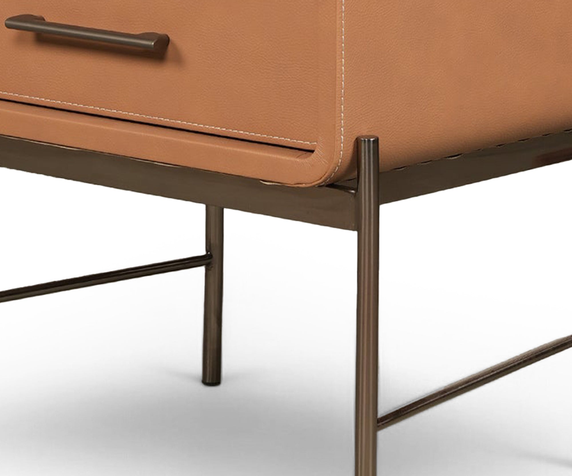 Contemporary Leather-Wrapped Nightstand with Metal Base