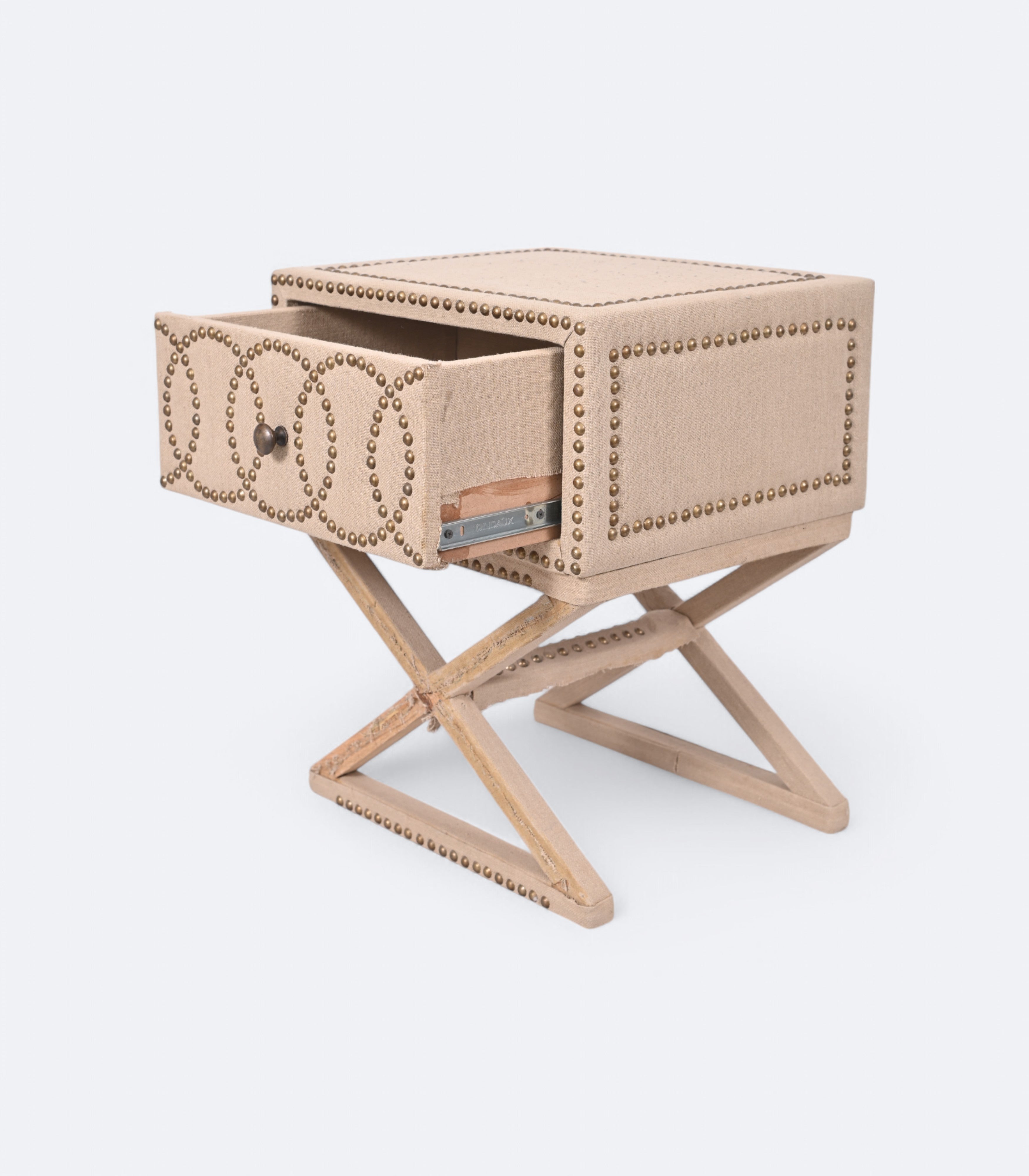Modern Linen Upholstered Geometric Bedside Table