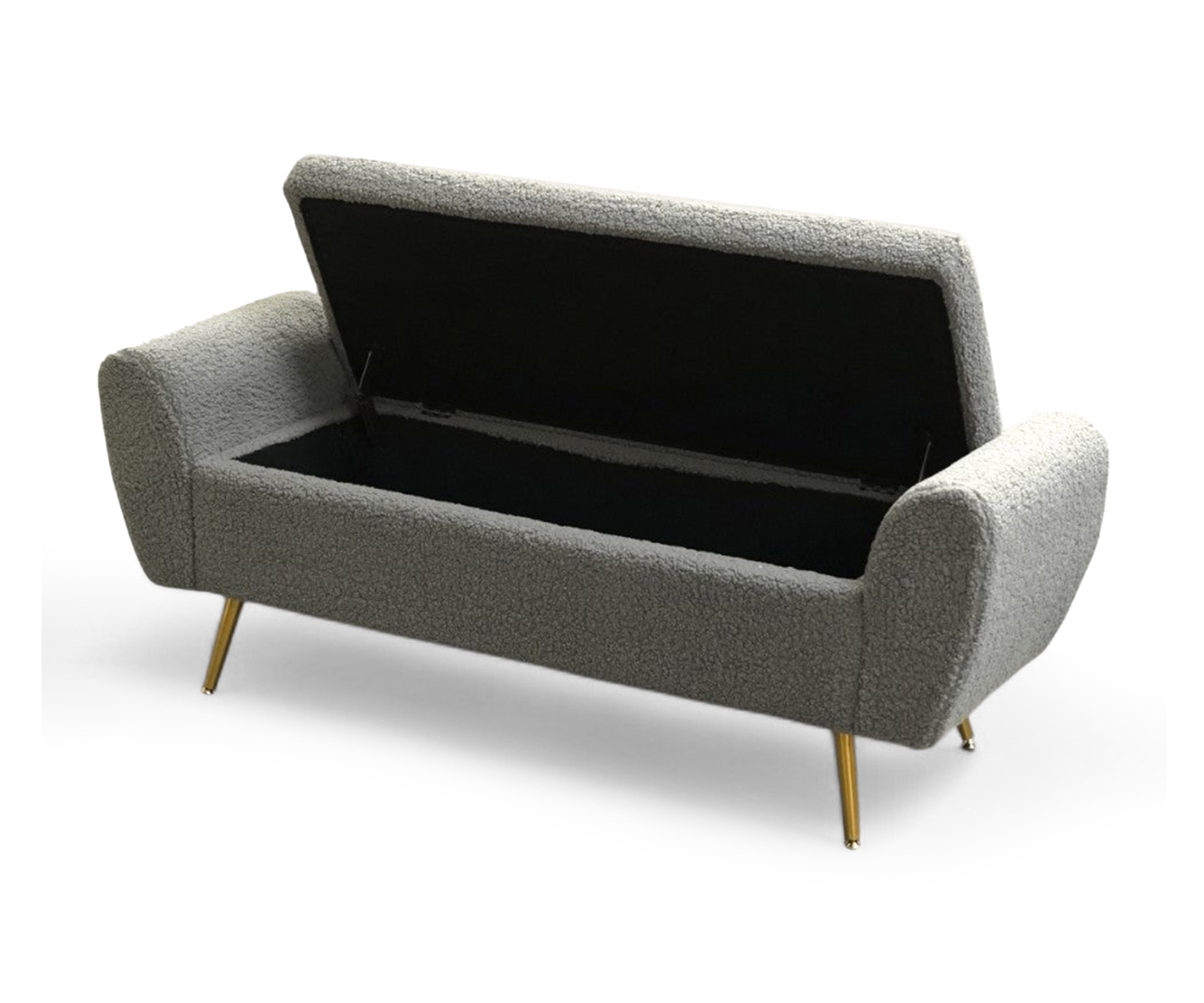Graphite Barcarolle Bouclé Bench with Storage