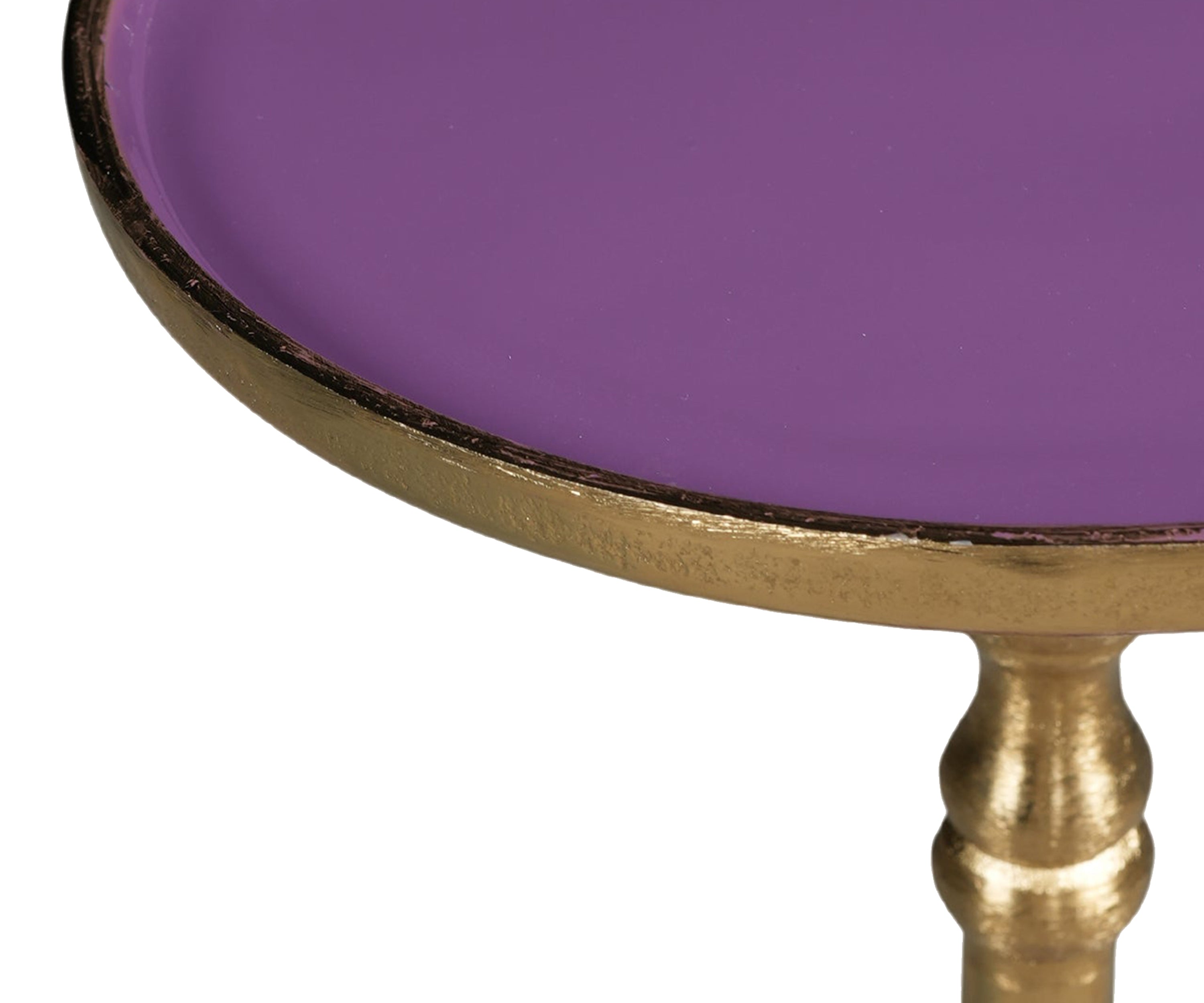 Brass and Purple Accent Pedestal Side Table