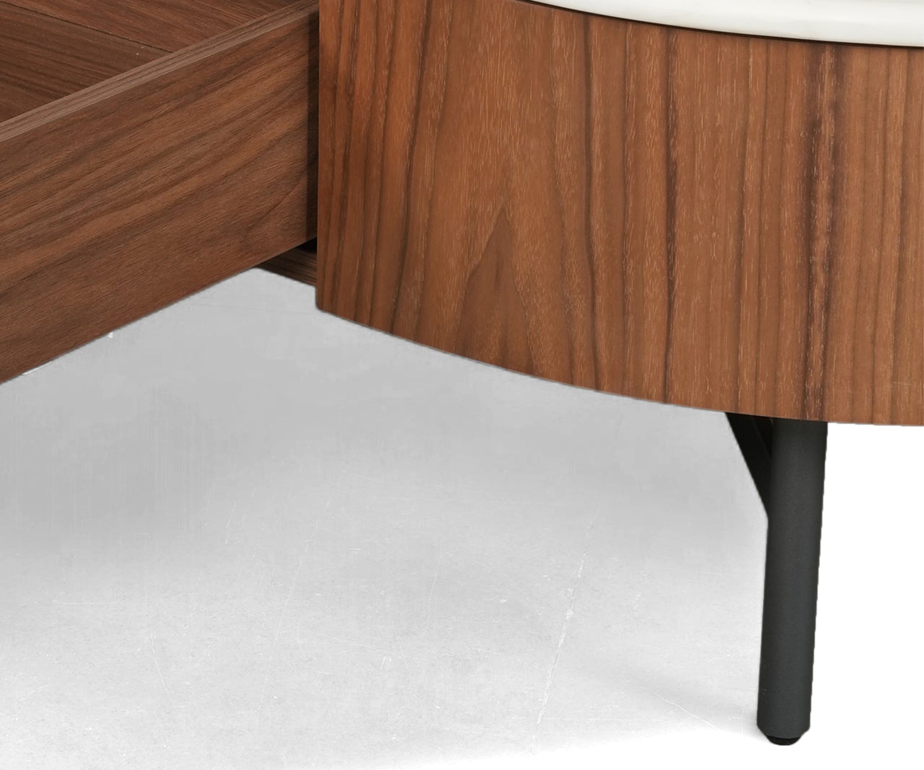 Asymmetrical Walnut and Marble Coffee Table