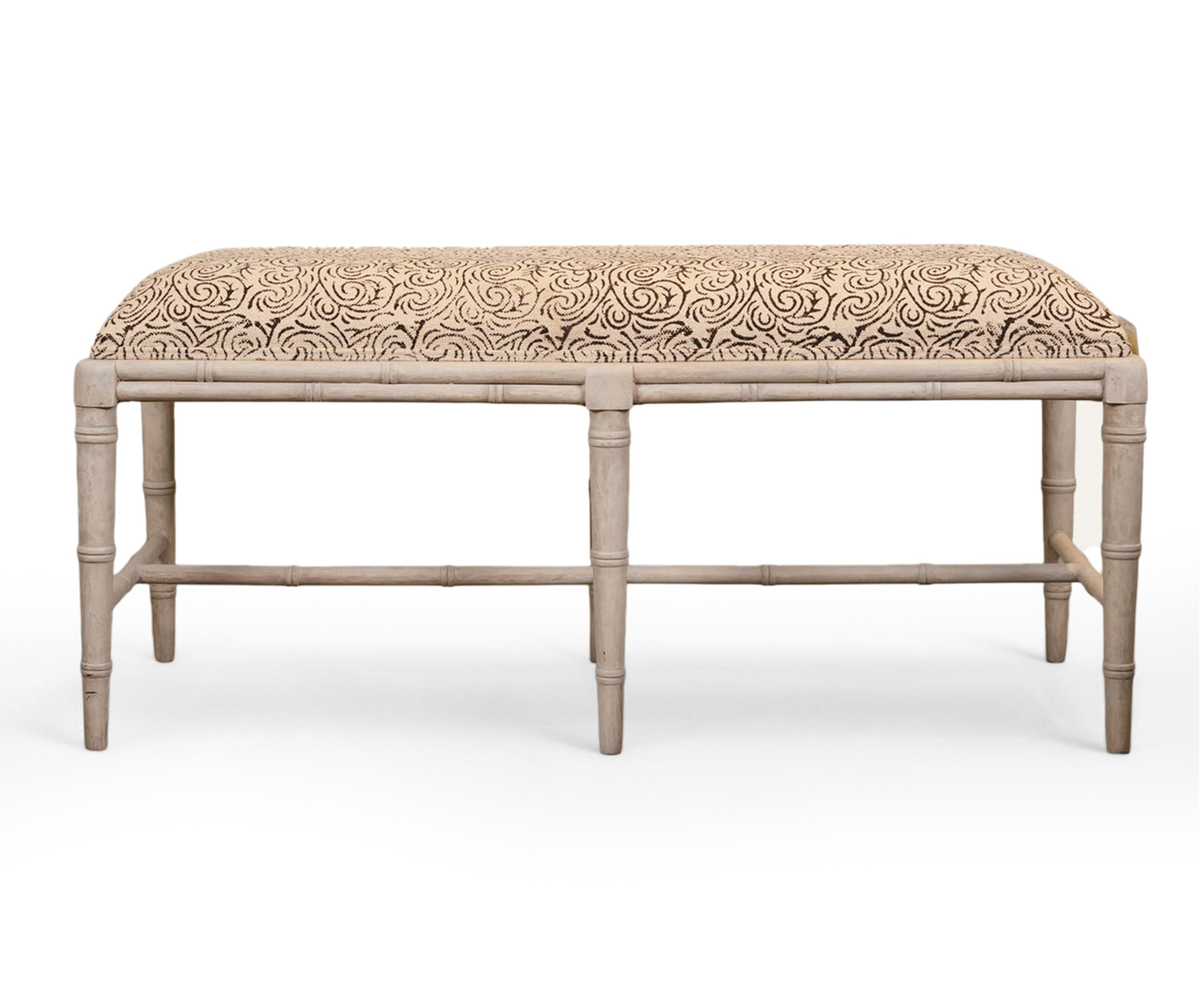 Wooden Bench with Linen Upholstered Seat