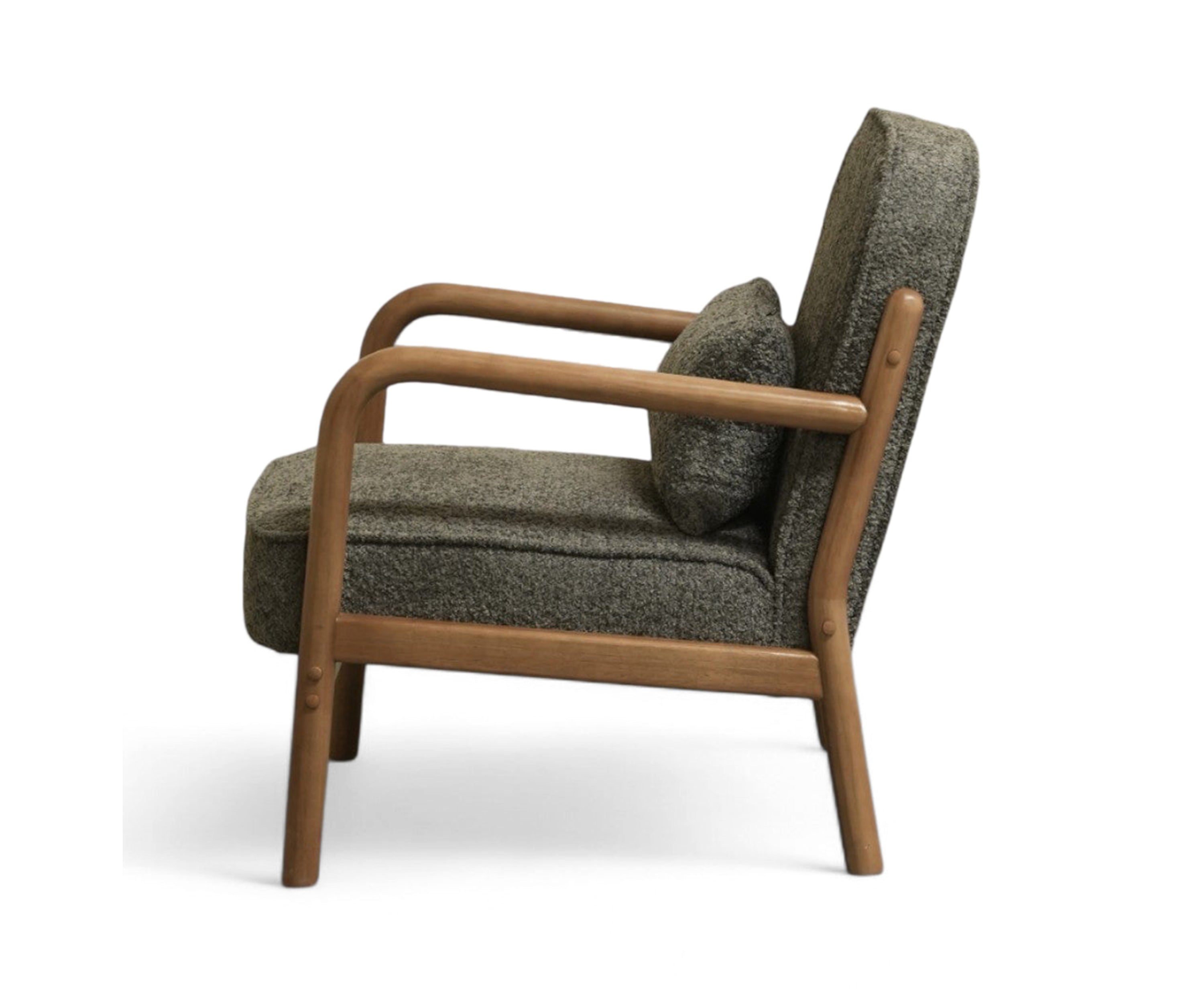 Mid-Century Bouclé Armchair with Wooden Frame