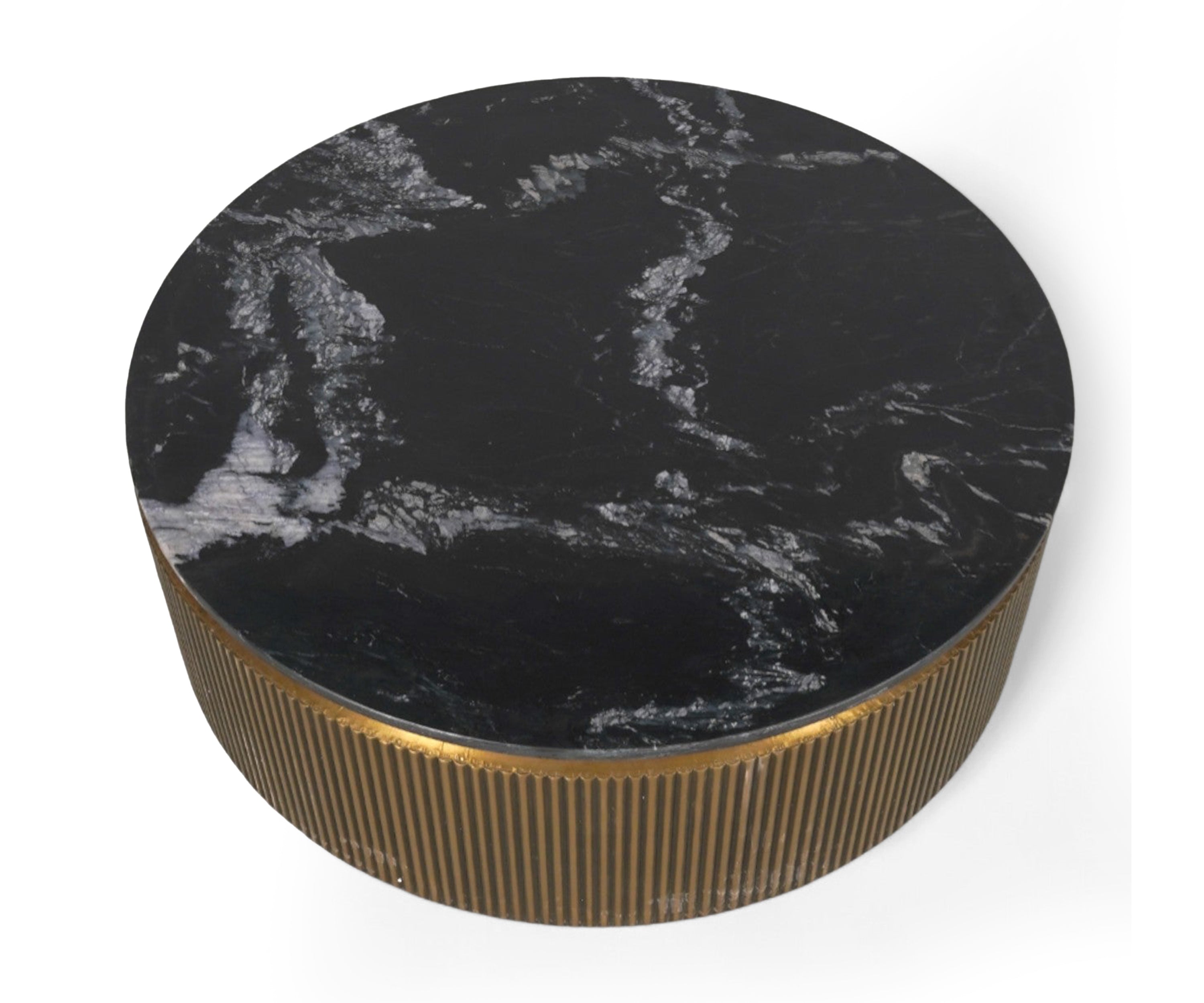 Low Round Coffee Table in Brass with Marble Top