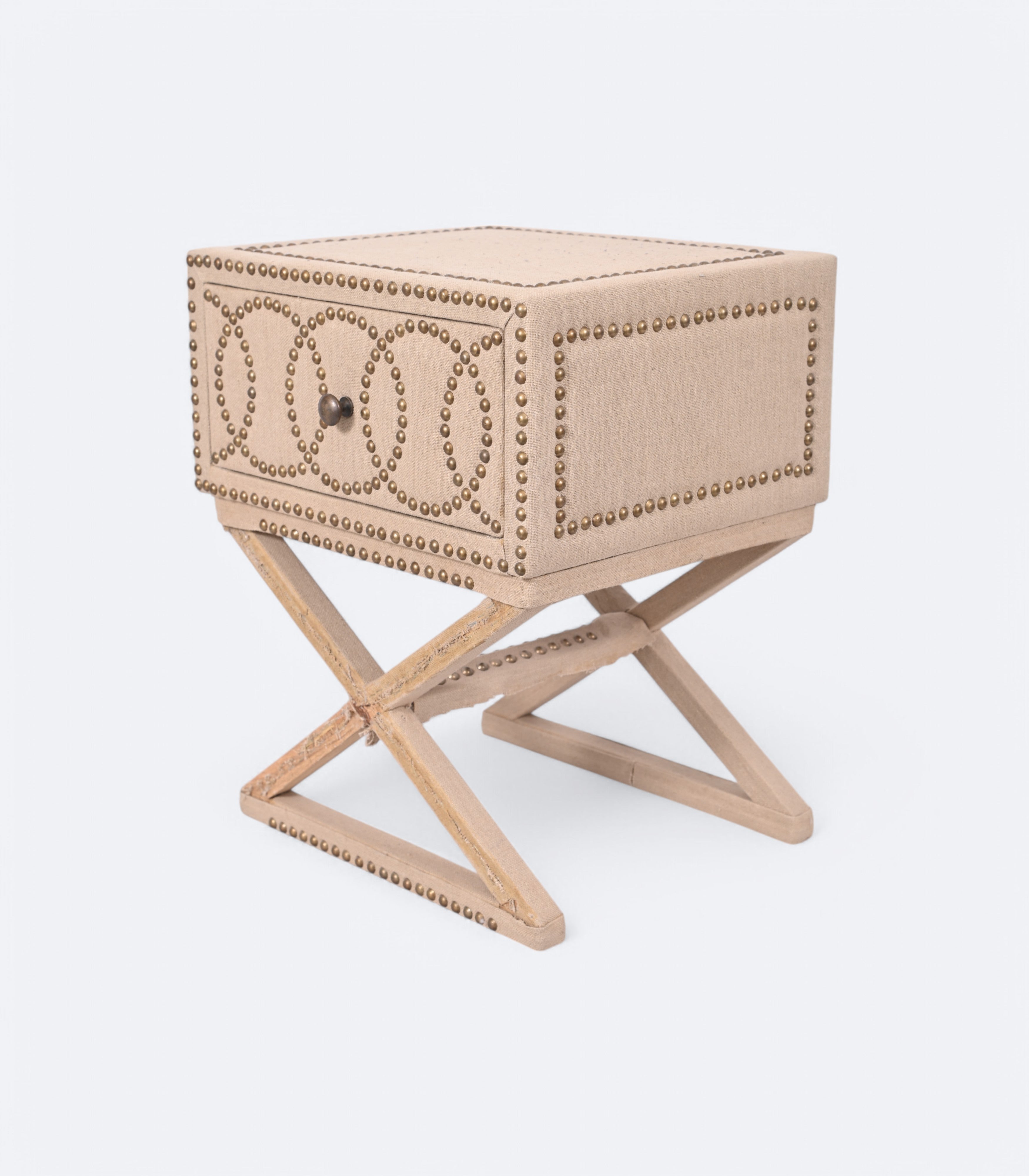 Modern Linen Upholstered Geometric Bedside Table