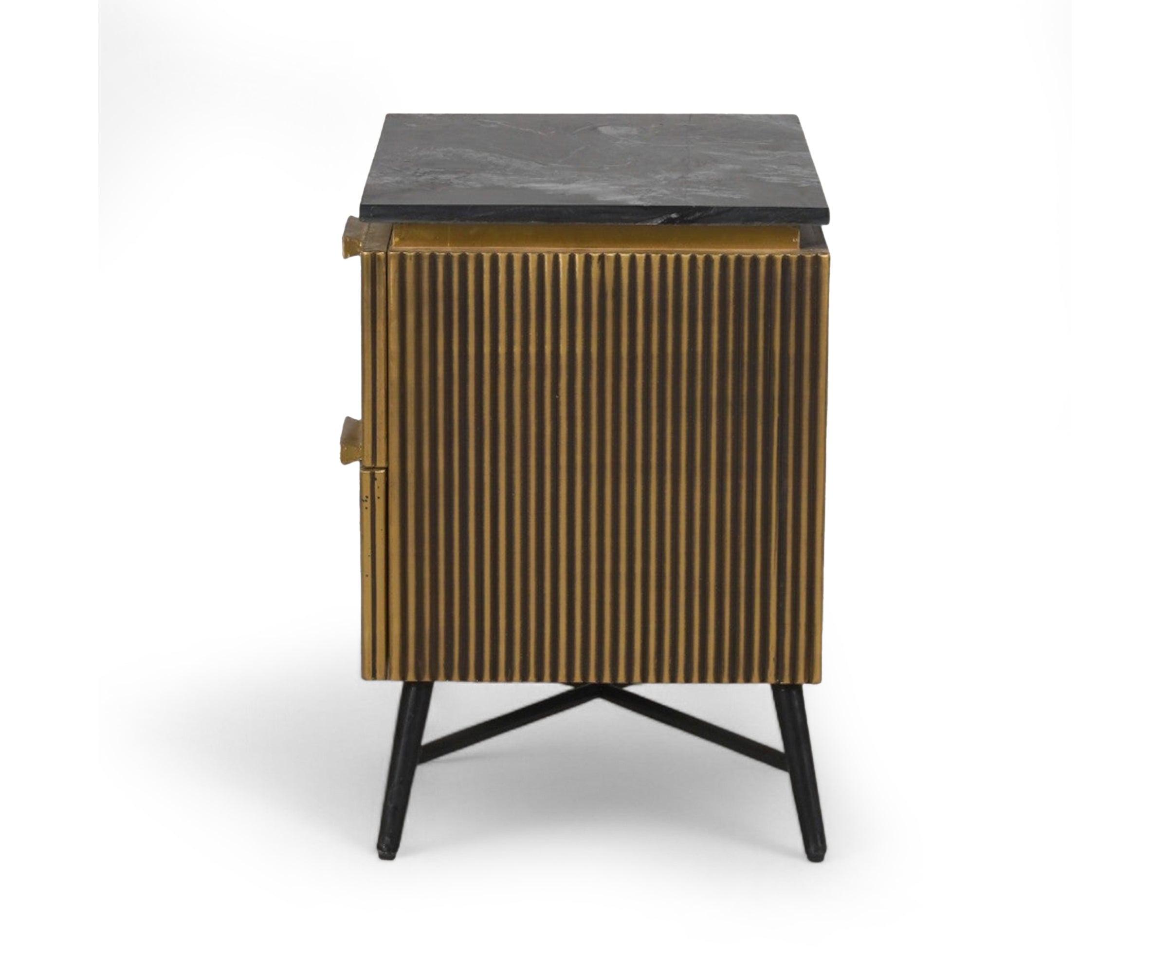 Fluted Brass Bedside Table with Marble Top