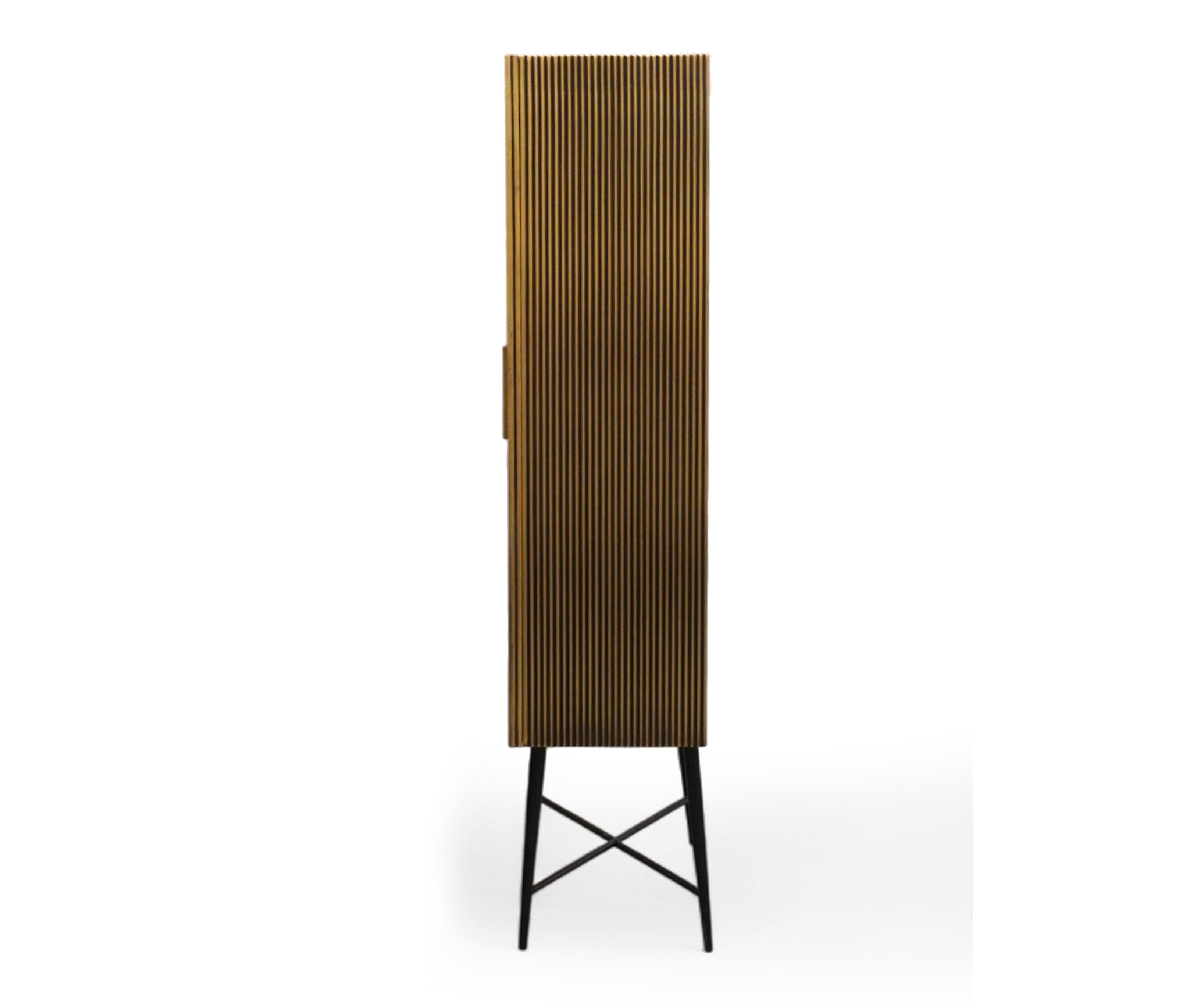 Tall Brass-Clad Cabinet with Iron Legs