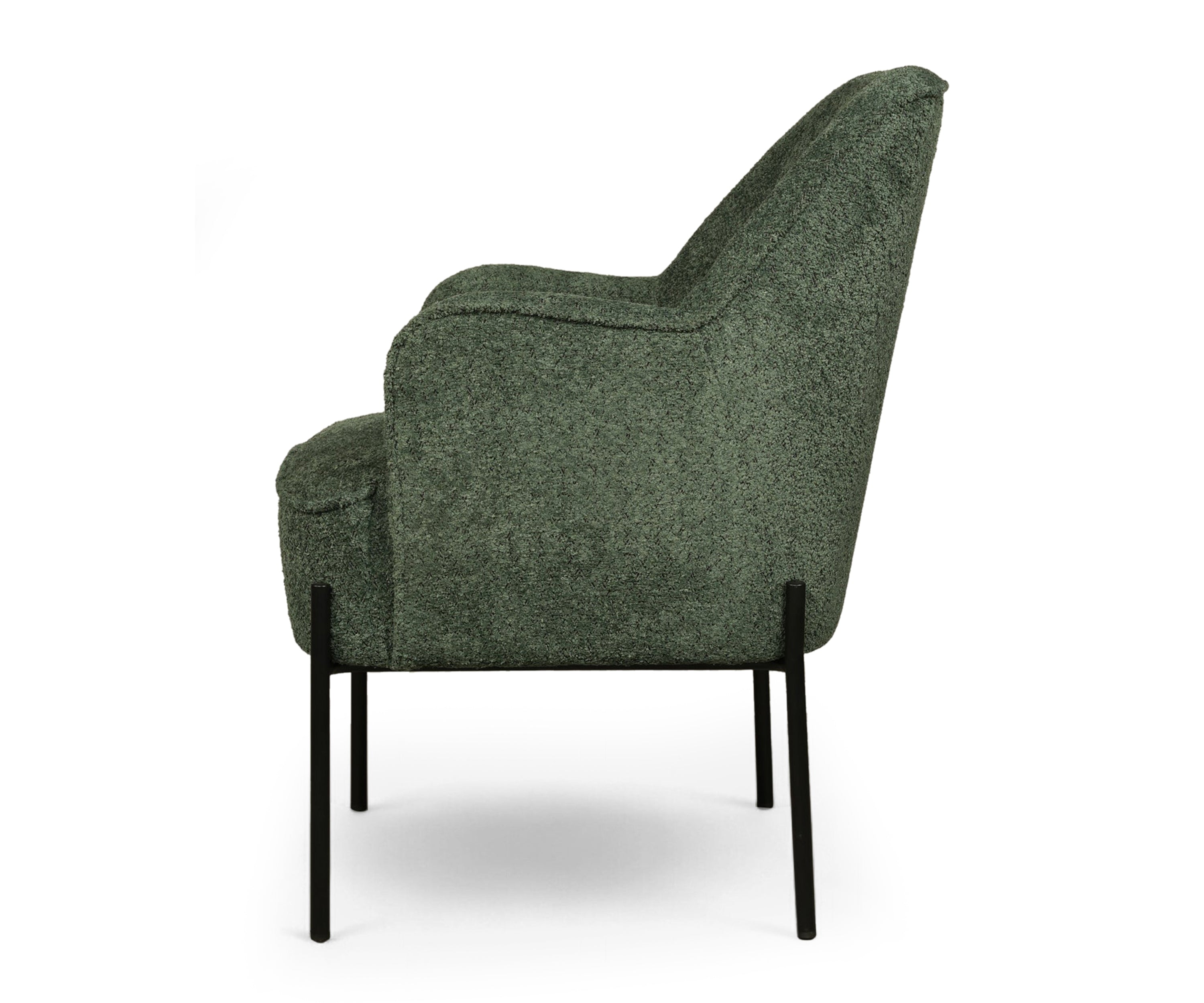 Modern Green Upholstered Armchair with Black Metal Legs