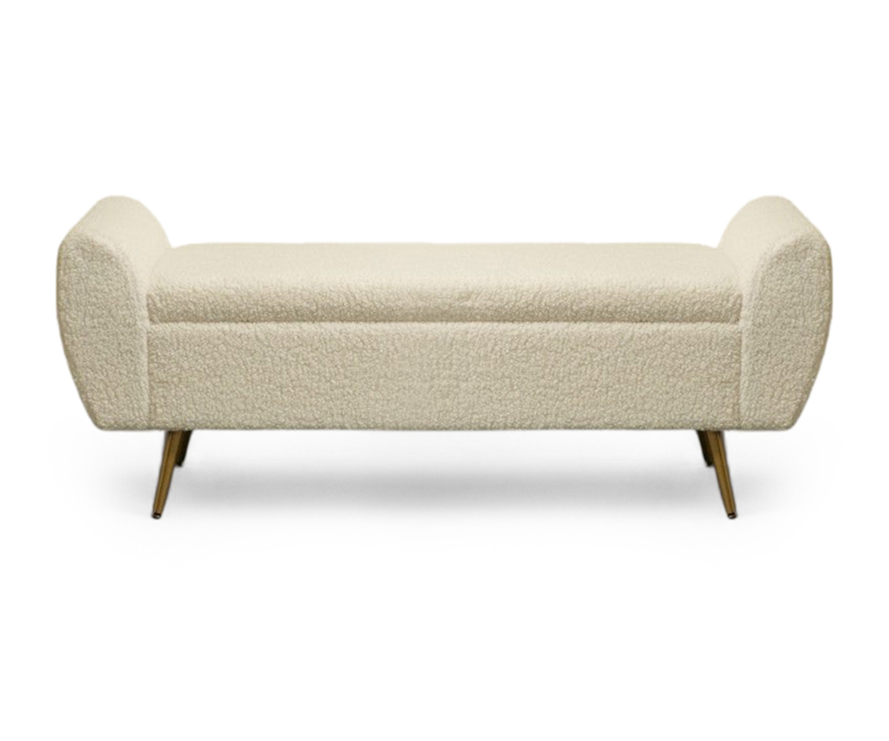 Ivory Bouclé Bench with Storage