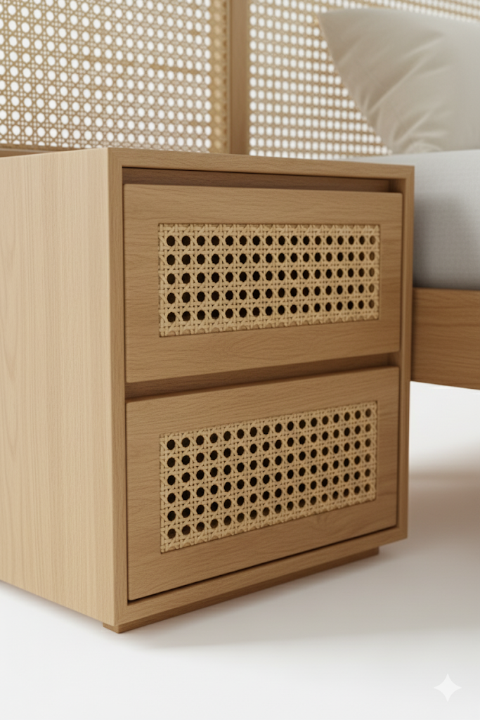 Brixton Cane Bed with Side Tables