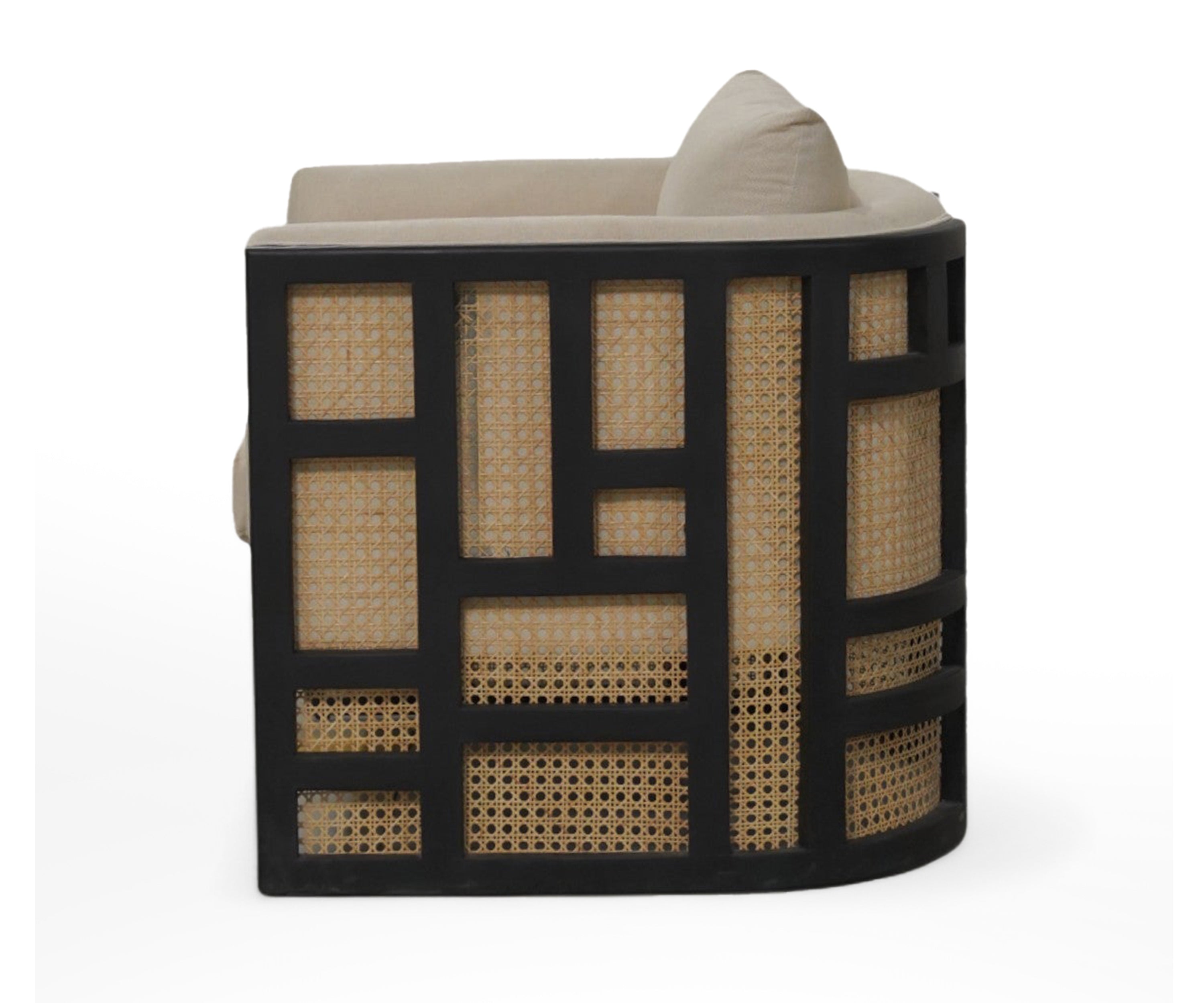 Dual Layer Cane & Linen Arm Sofa Chair