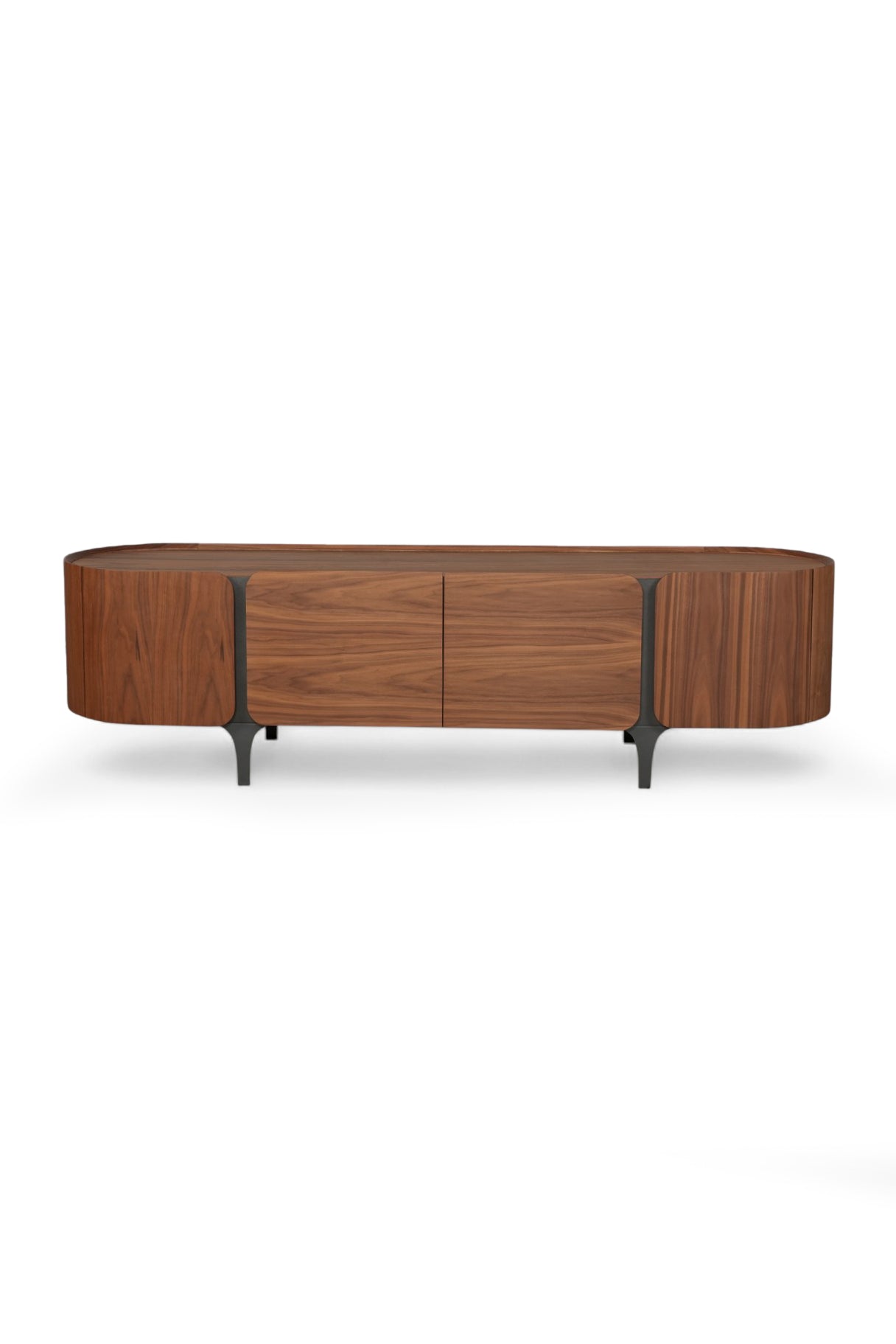 Modern Walnut Sideboard with Curved Edges and Metal Legs