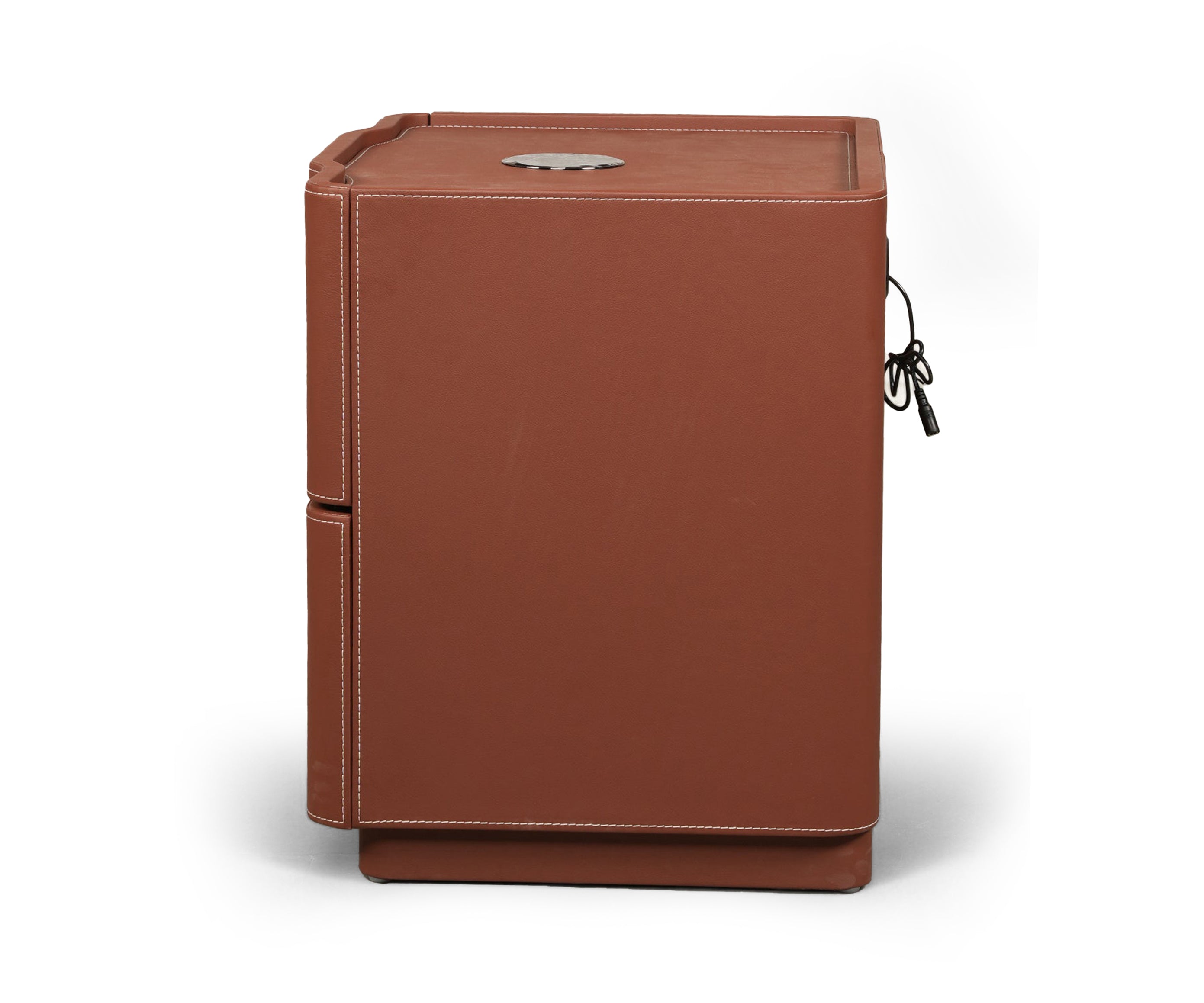 Leather Upholstered Two-Drawer Nightstand with Cutout Handles