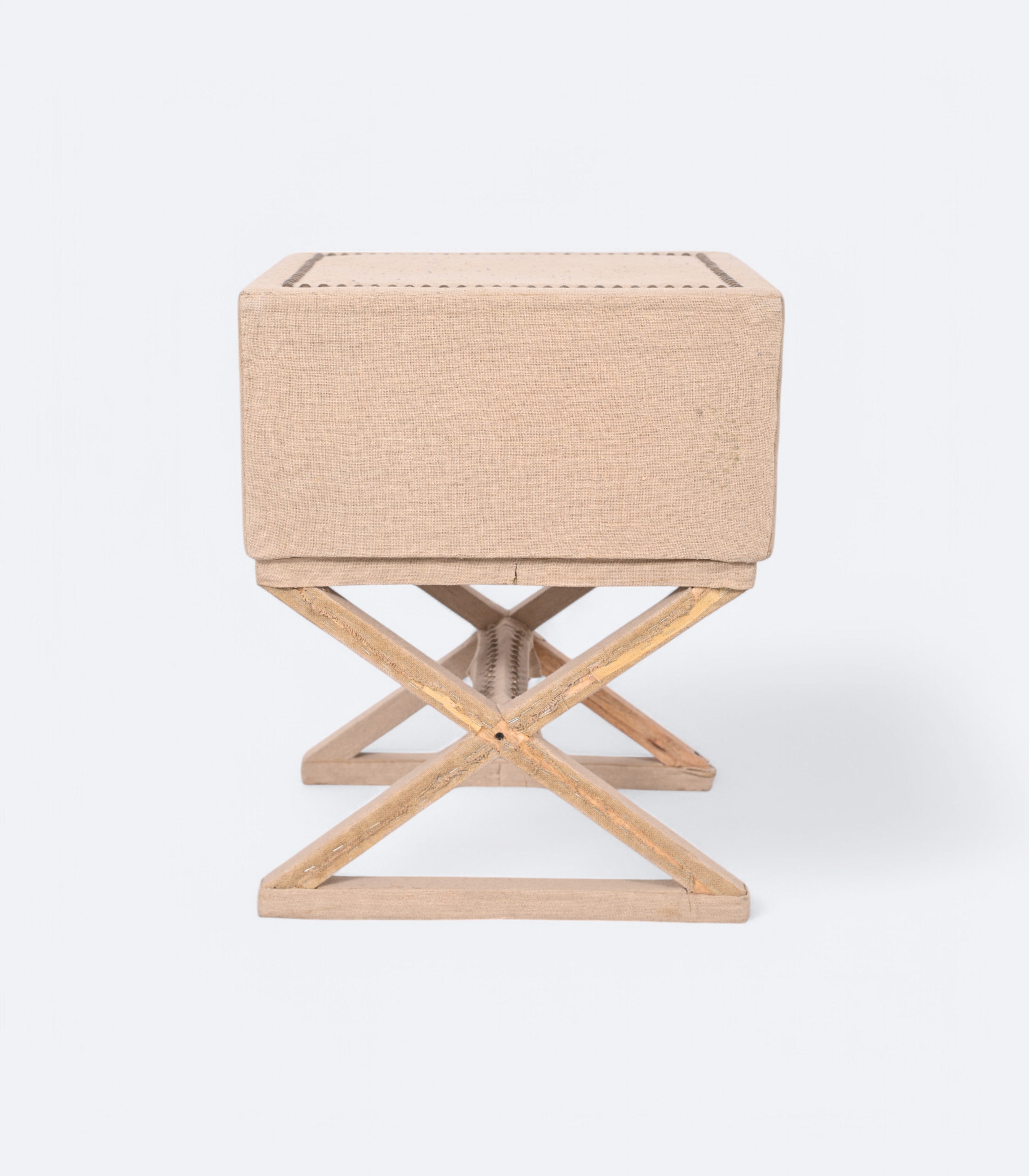Modern Linen Upholstered Geometric Bedside Table