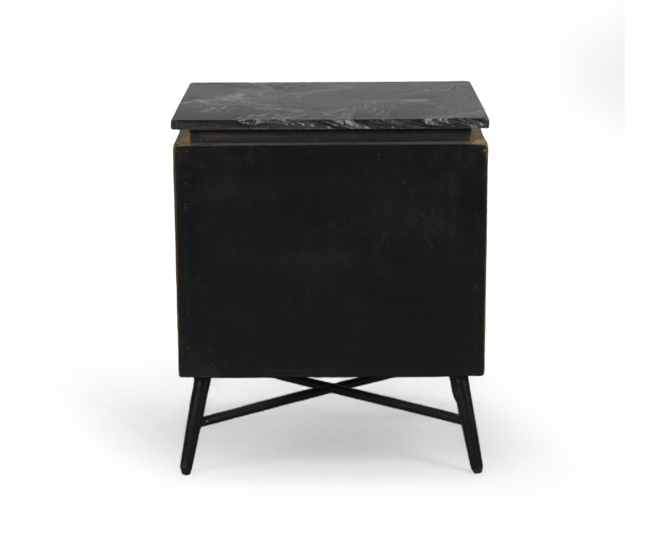 Fluted Brass Bedside Table with Marble Top