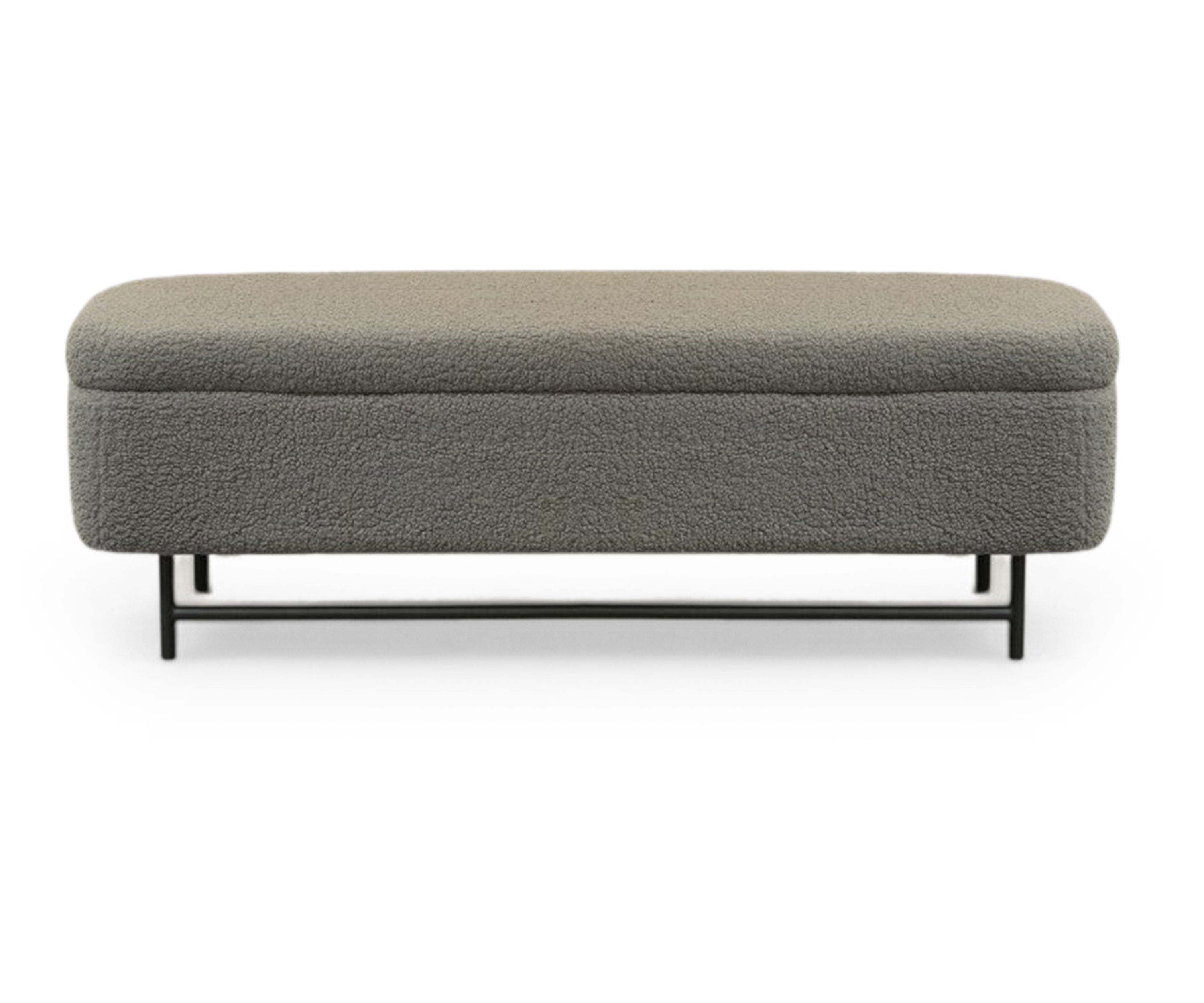 Sequoia Boucle Storage Bench with Steel Legs - Charcoal Grey