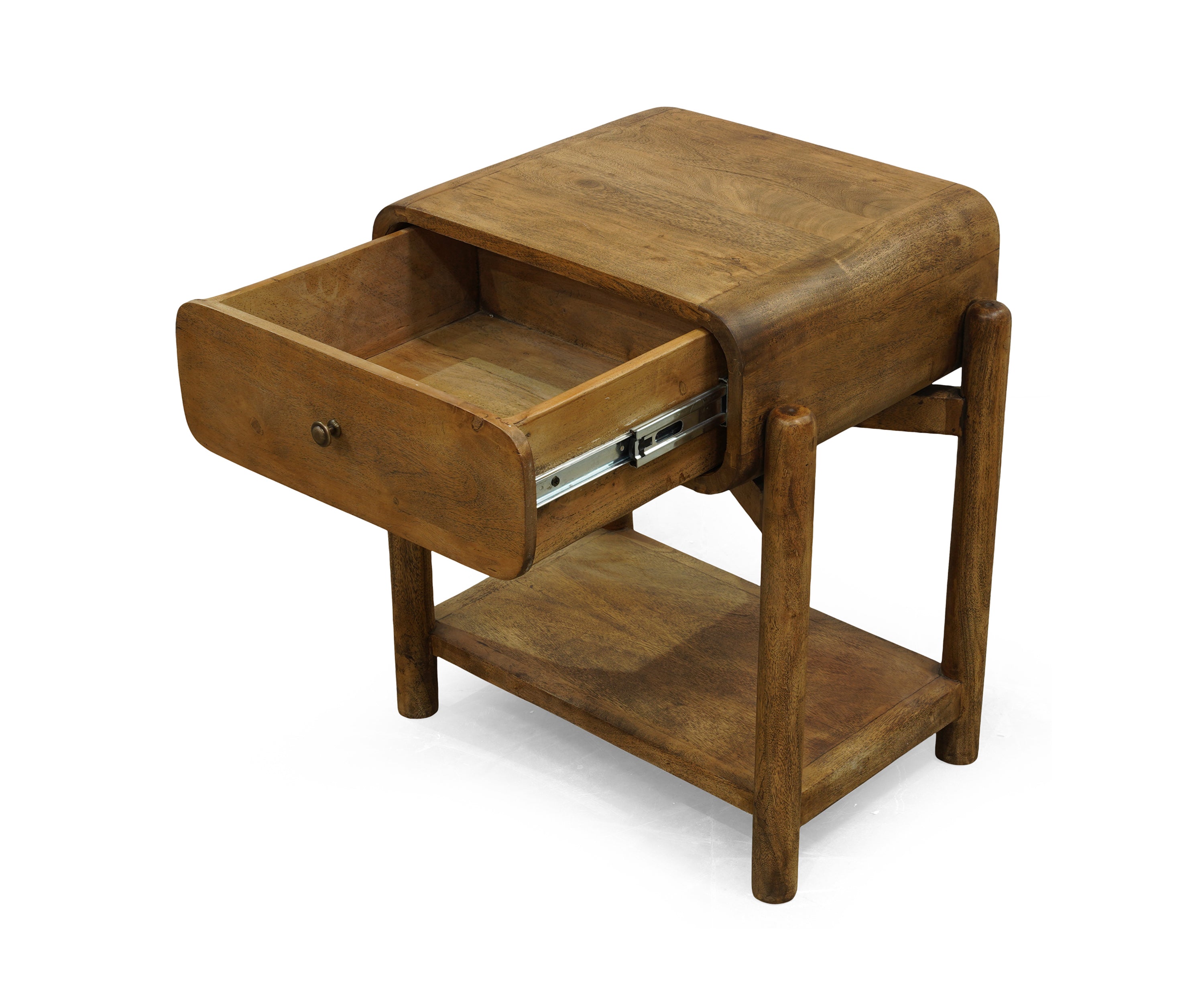 Curvy Oak Bedside Table with Drawer in Natural Finish