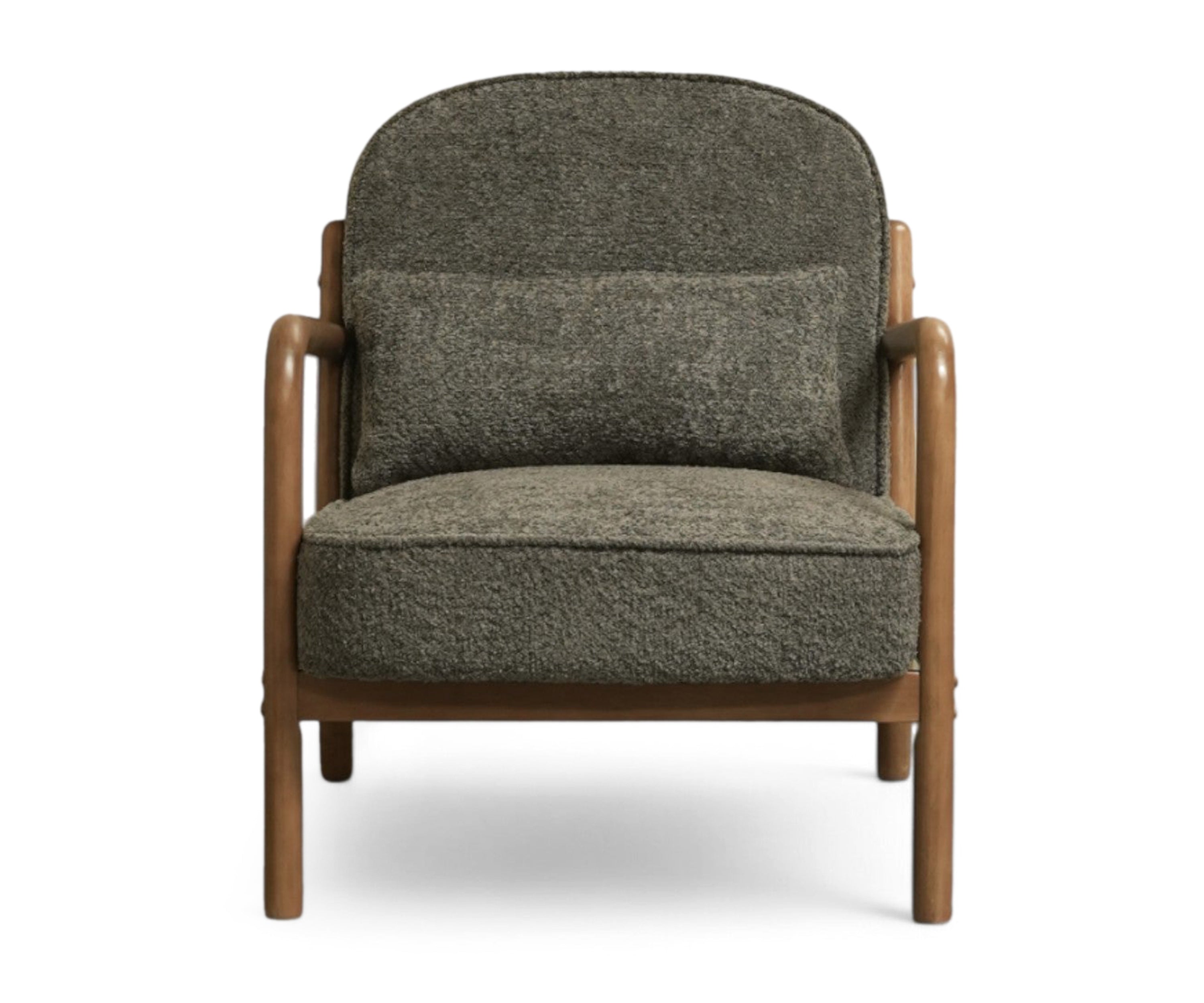 Mid-Century Bouclé Armchair with Wooden Frame