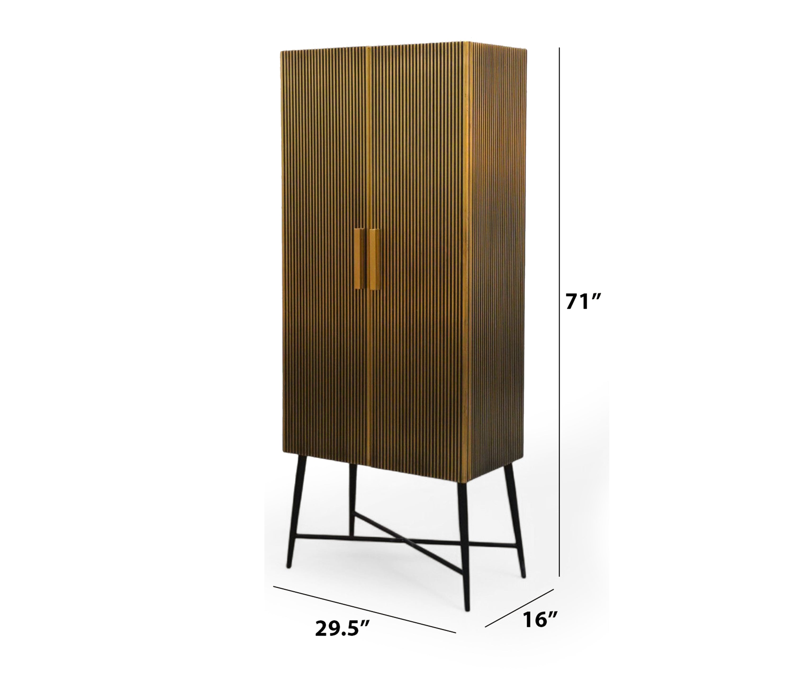 Tall Brass-Clad Cabinet with Iron Legs