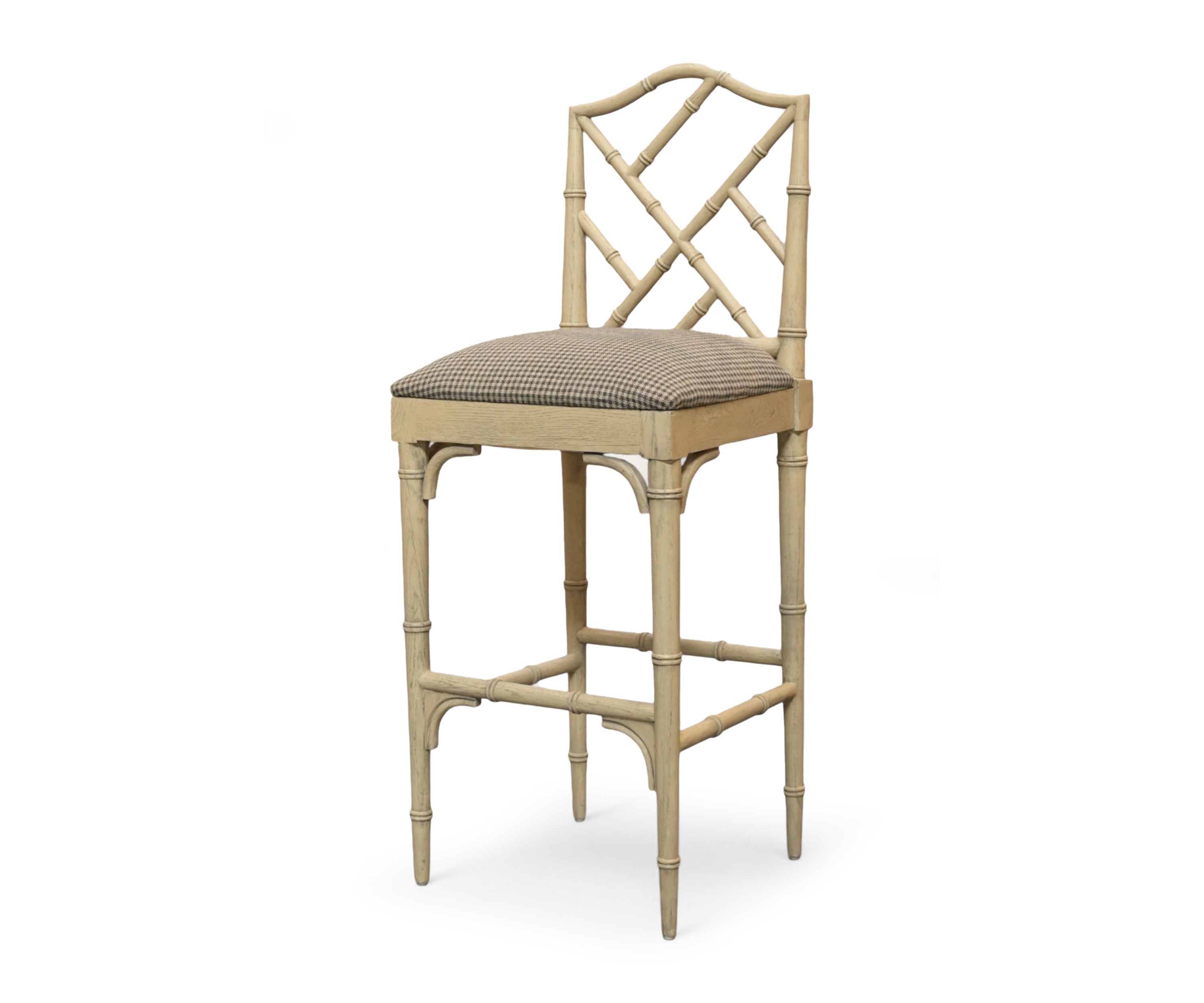 Vintage Bamboo-Style Wooden Bar Stool
