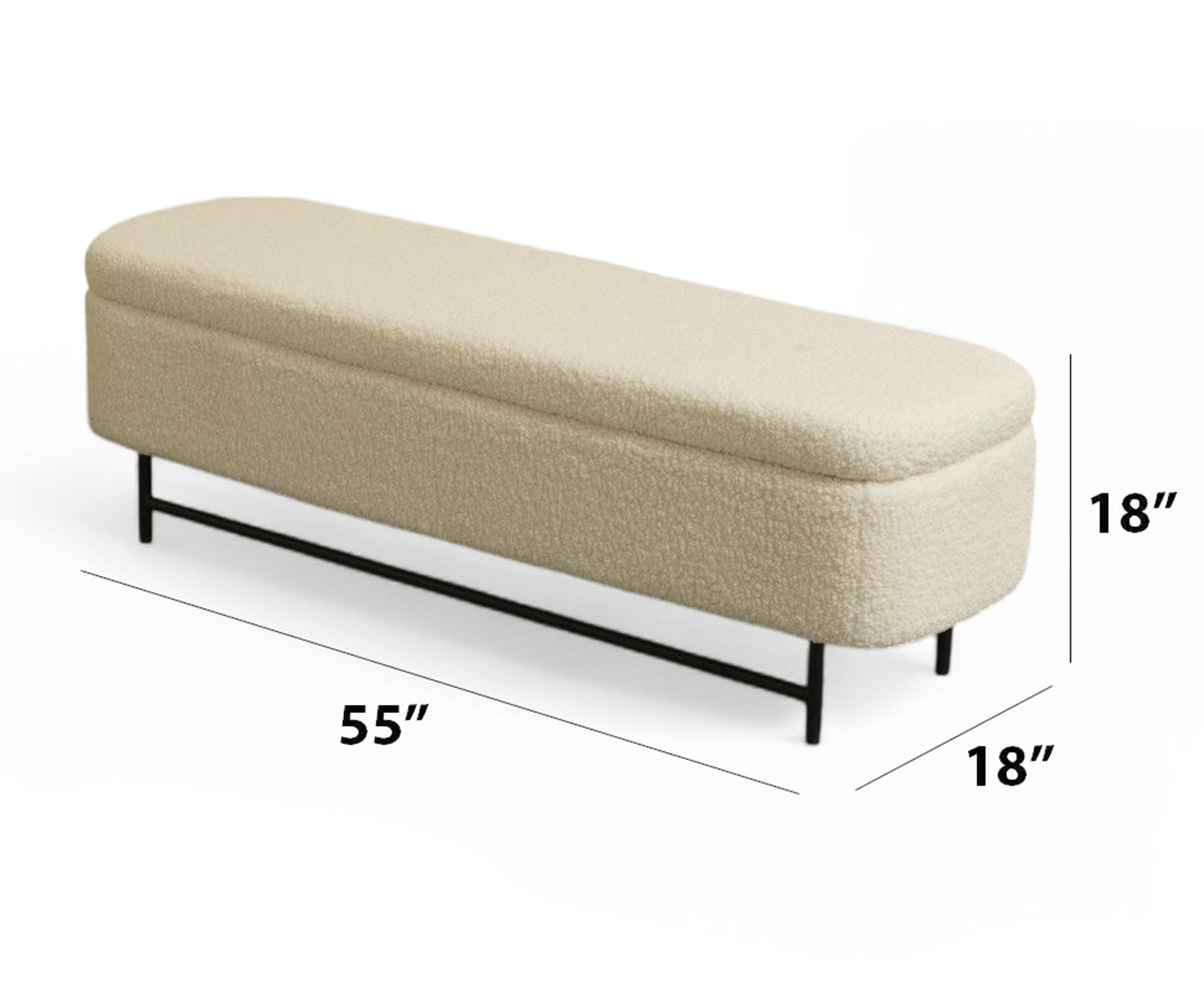 Sequoia Boucle Storage Bench with Steel Legs