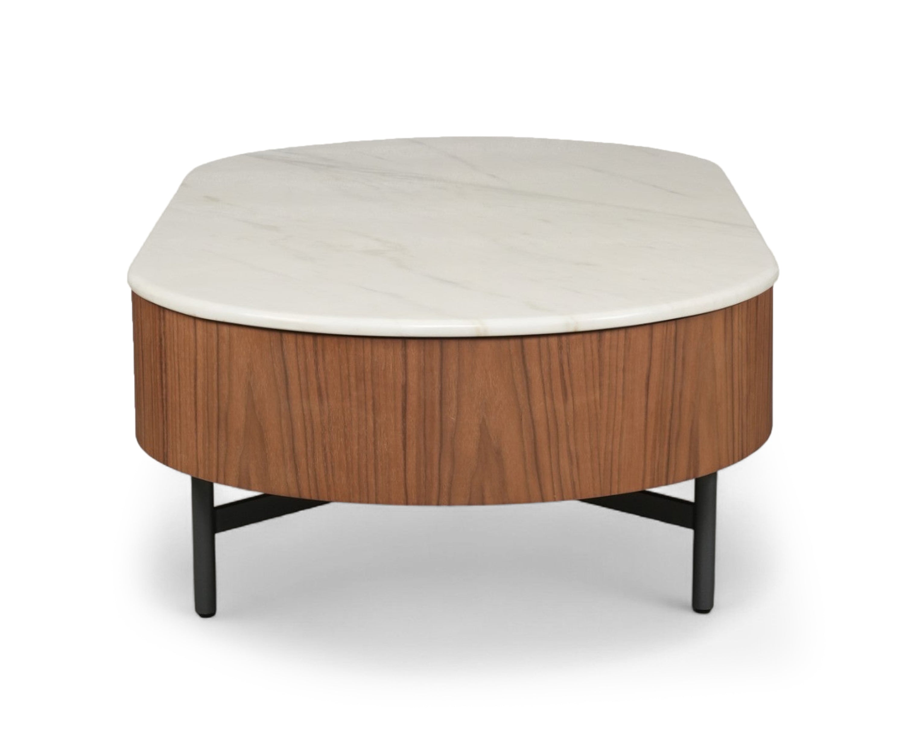 Asymmetrical Walnut and Marble Coffee Table