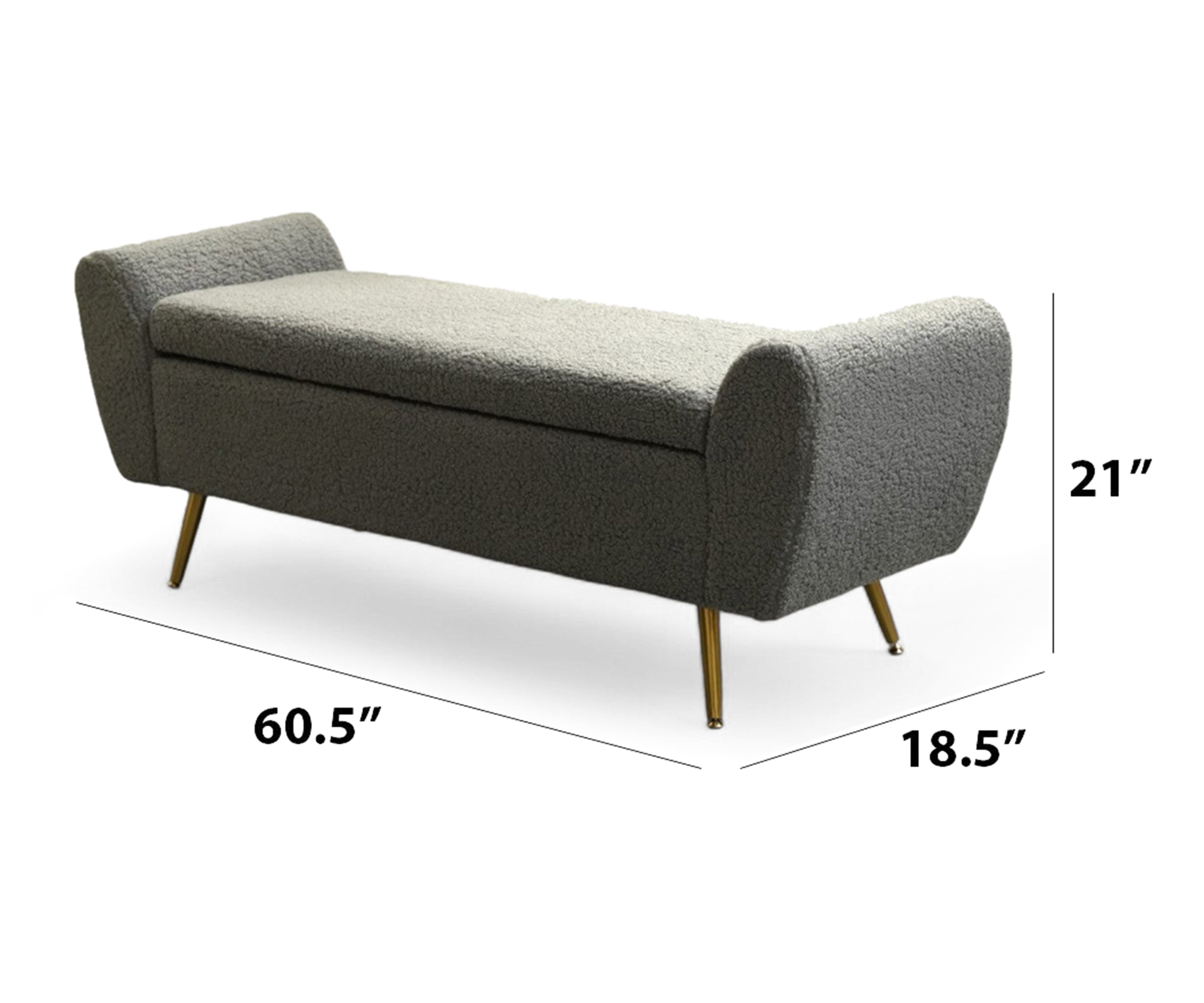 Graphite Barcarolle Bouclé Bench with Storage