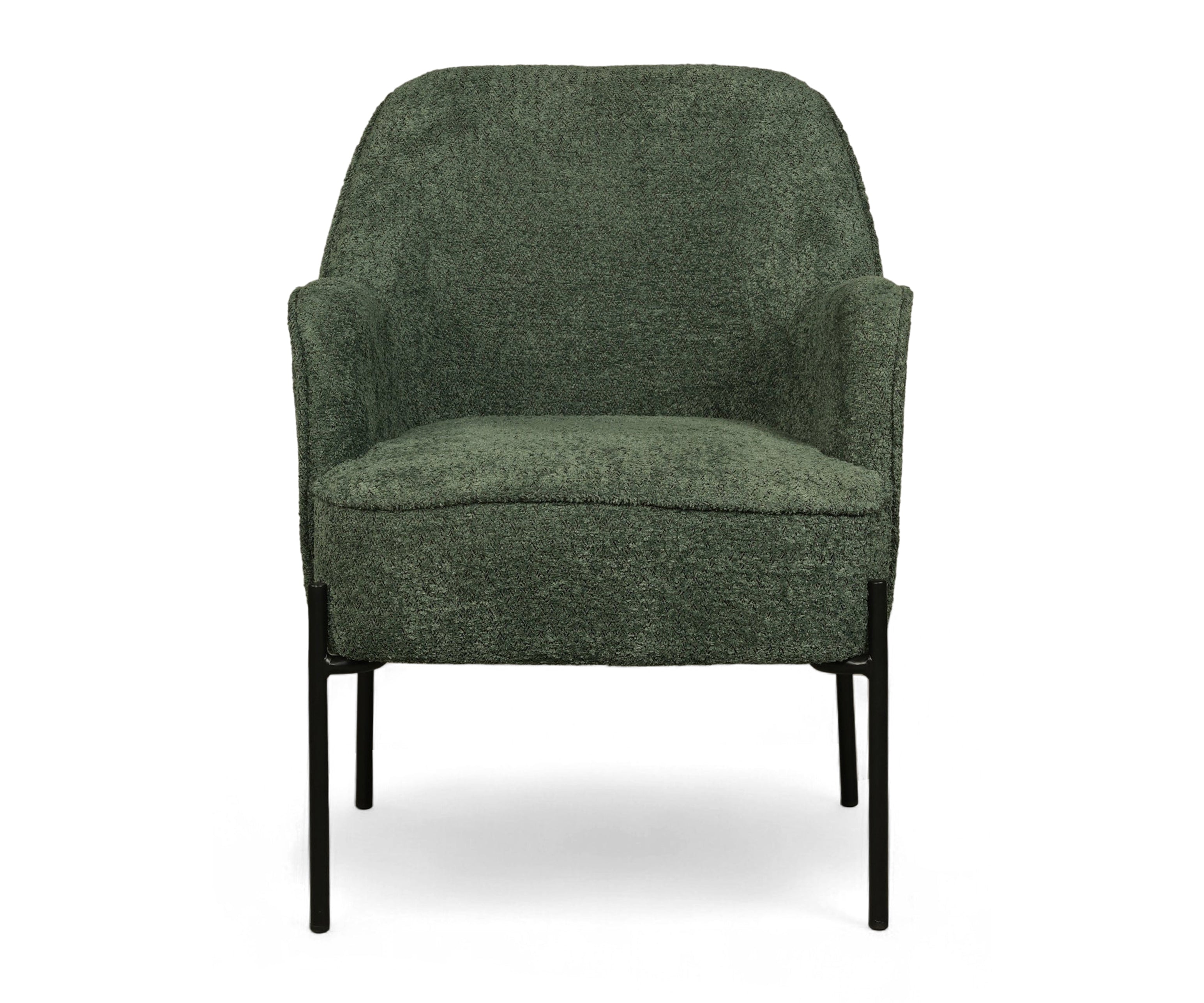 Modern Green Upholstered Armchair with Black Metal Legs