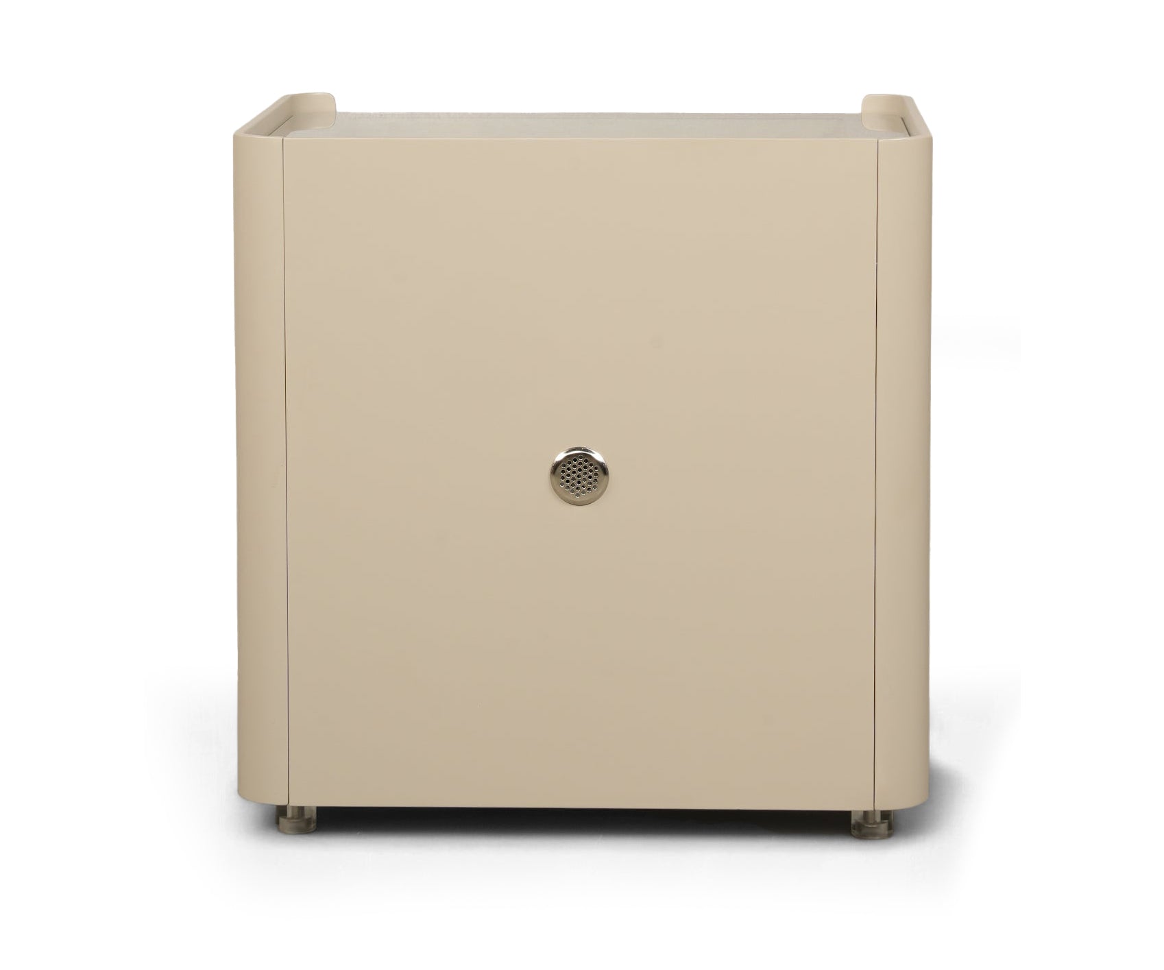 Modern Three-Drawer Nightstand with Glass Top and Lacquered Frame