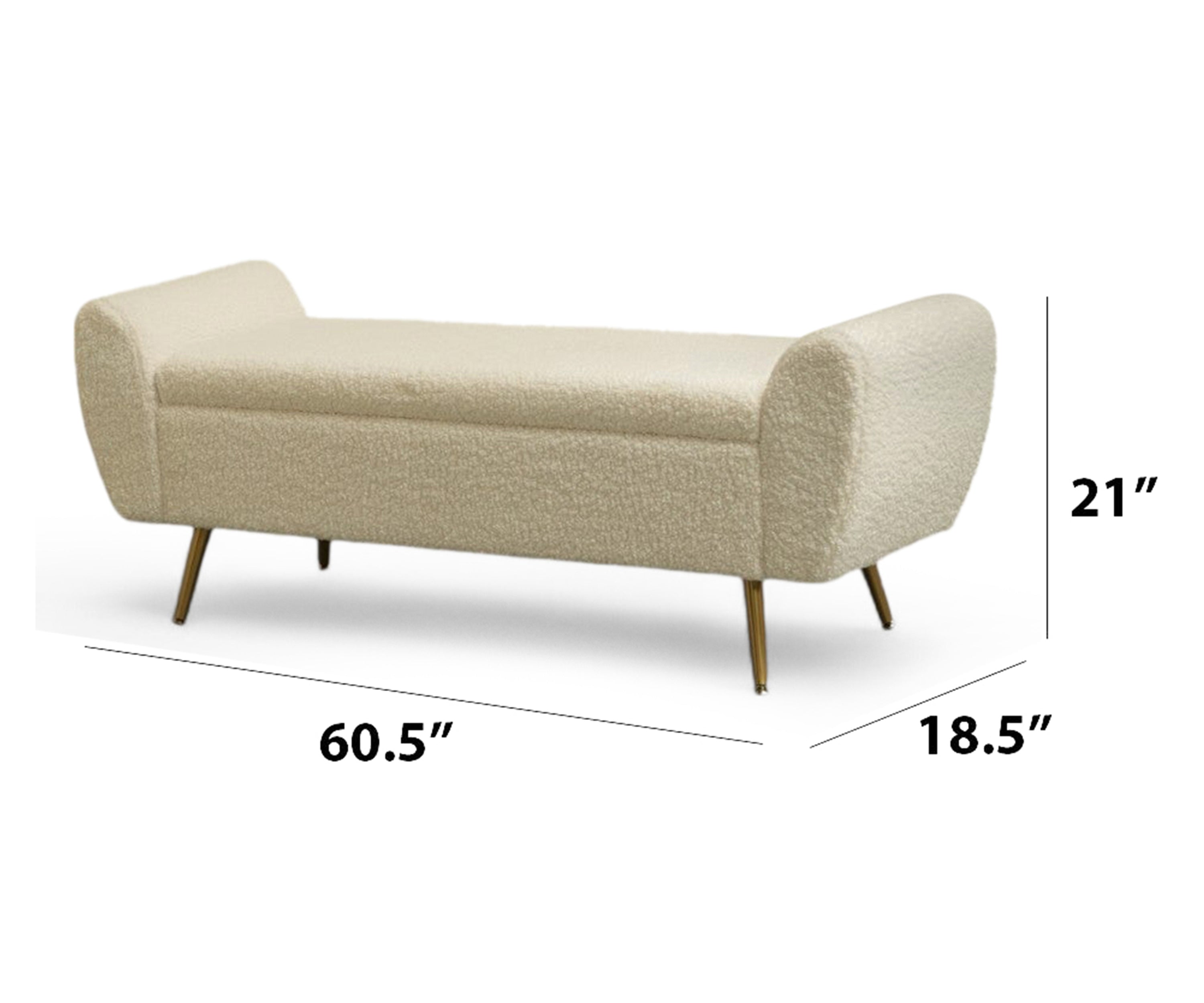 Ivory Bouclé Bench with Storage