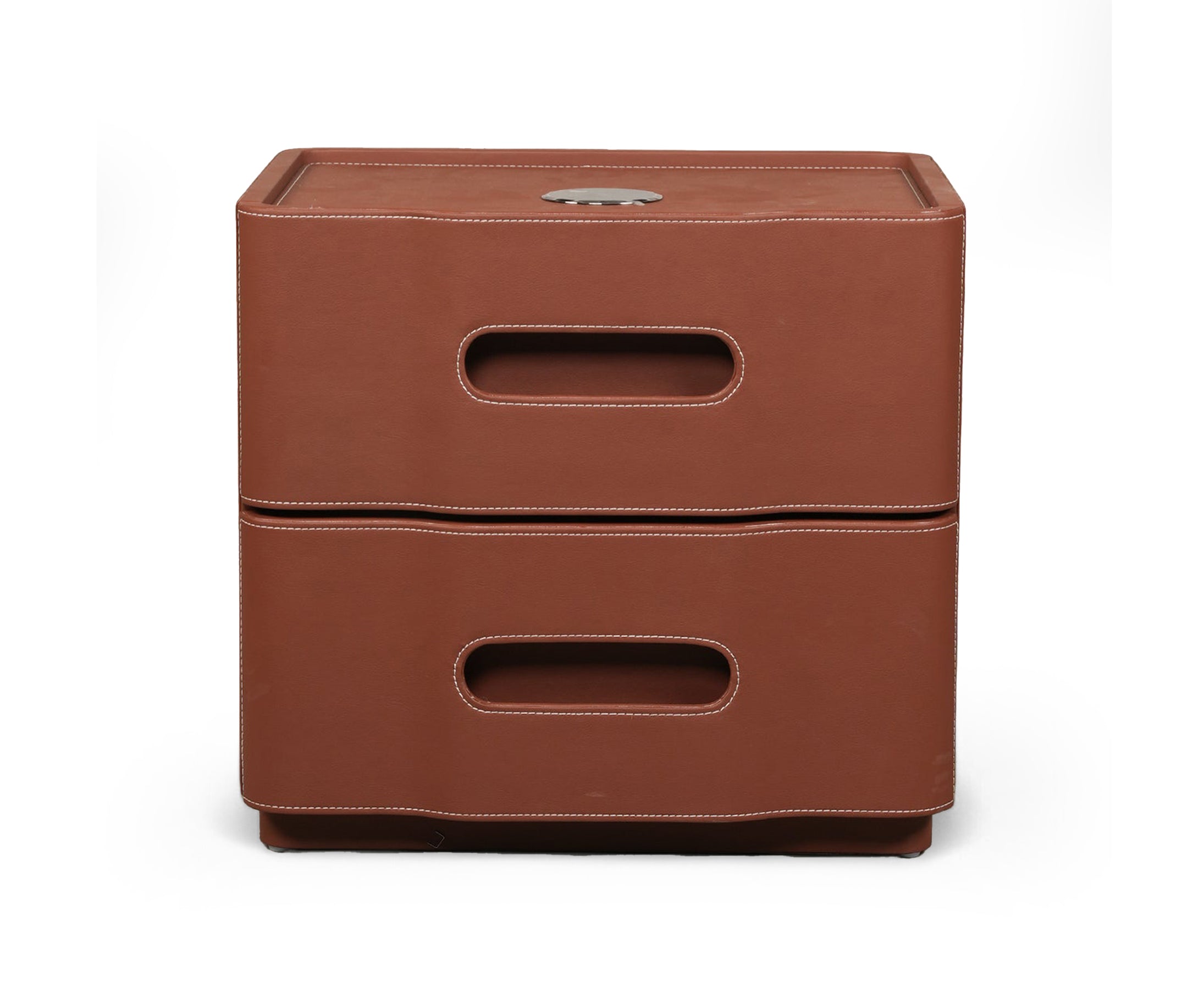 Leather Upholstered Two-Drawer Nightstand with Cutout Handles