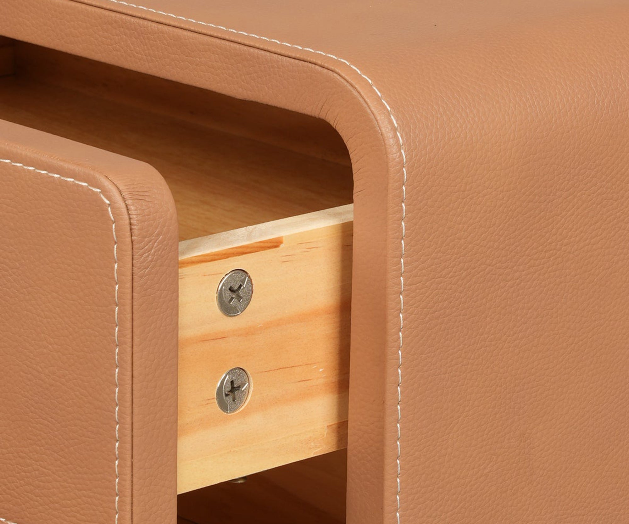 Contemporary Leather-Wrapped Nightstand with Metal Base