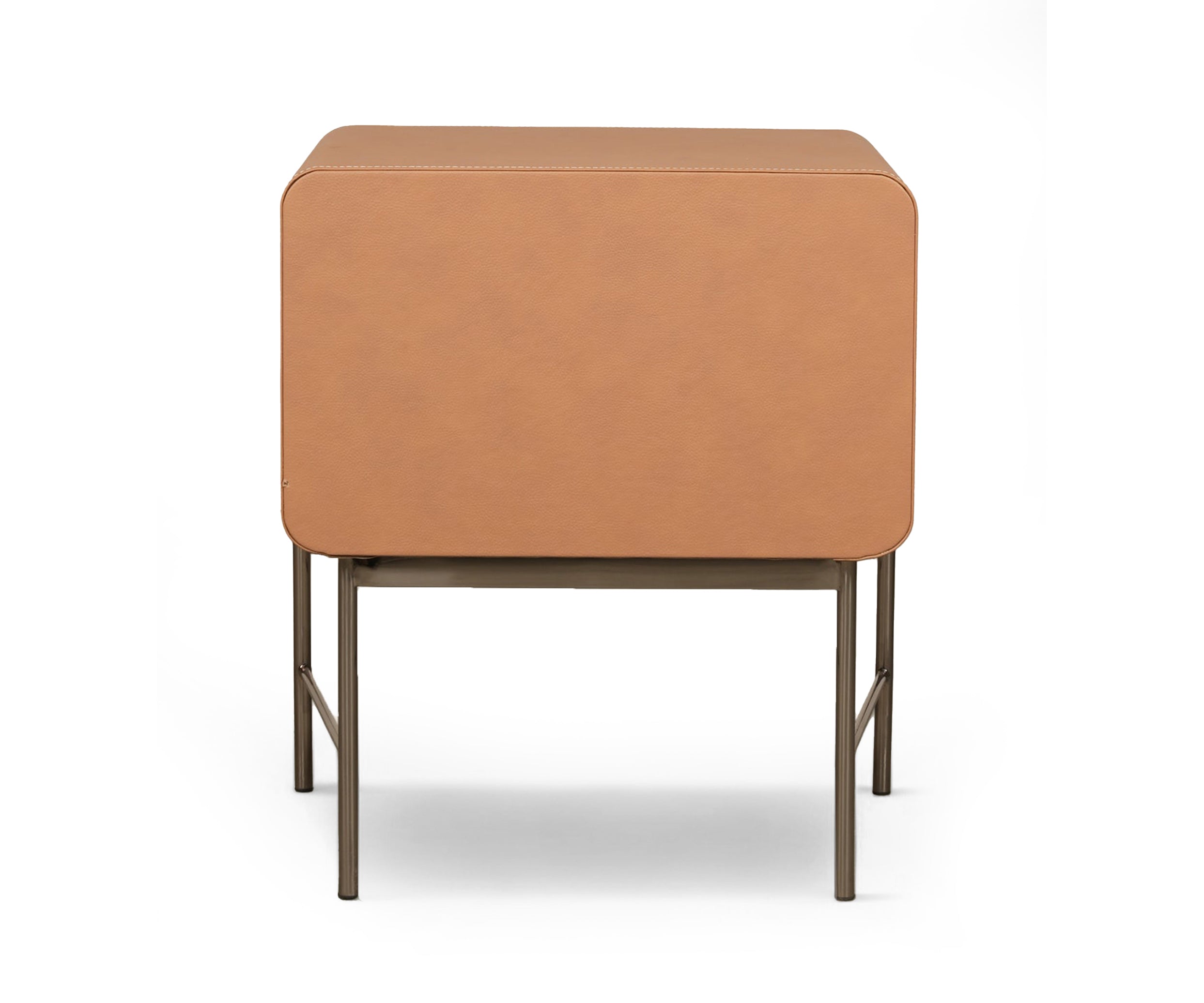 Contemporary Leather-Wrapped Nightstand with Metal Base